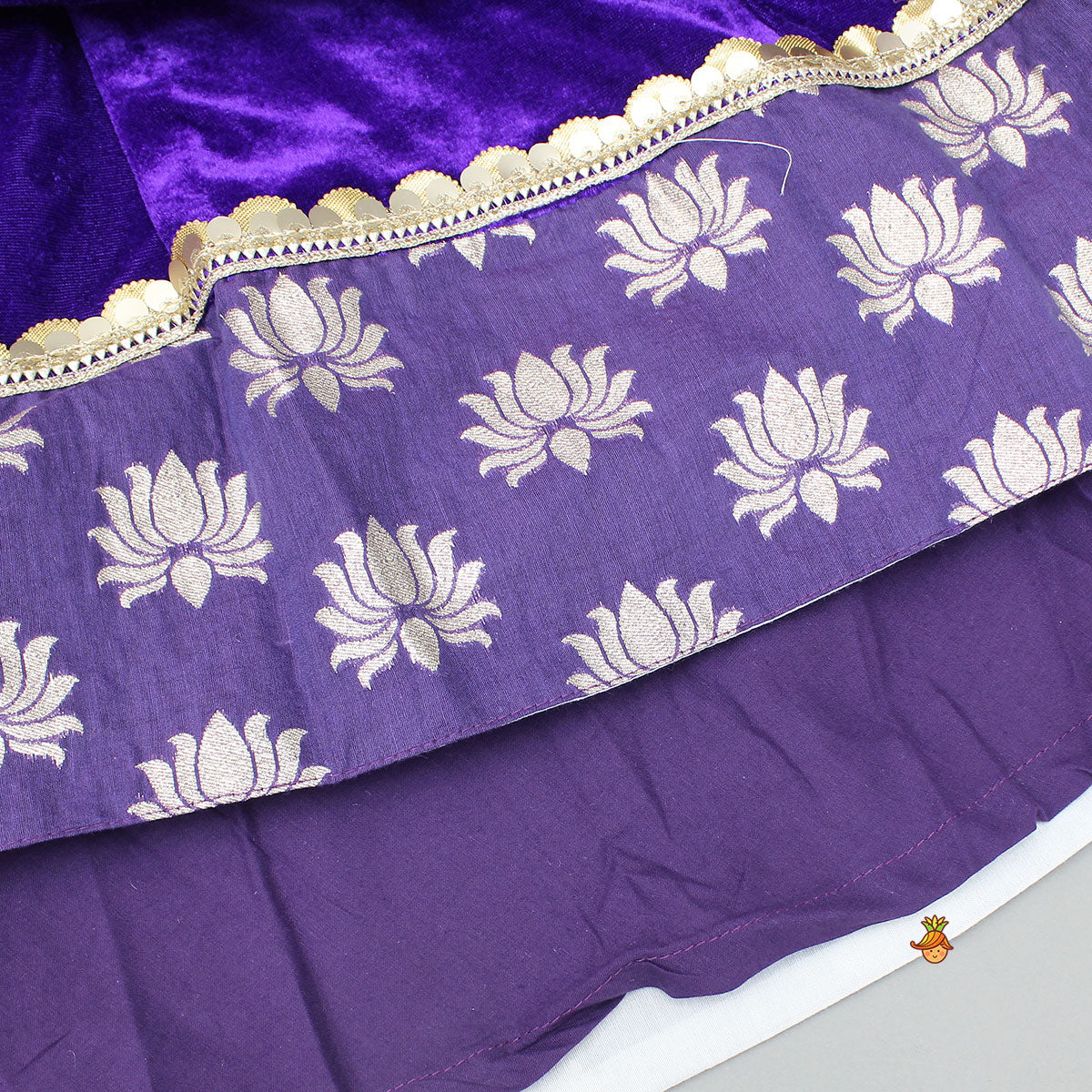 Pre Order: Purple Velvet Lace Detailed Top And Lehenga With Dupatta