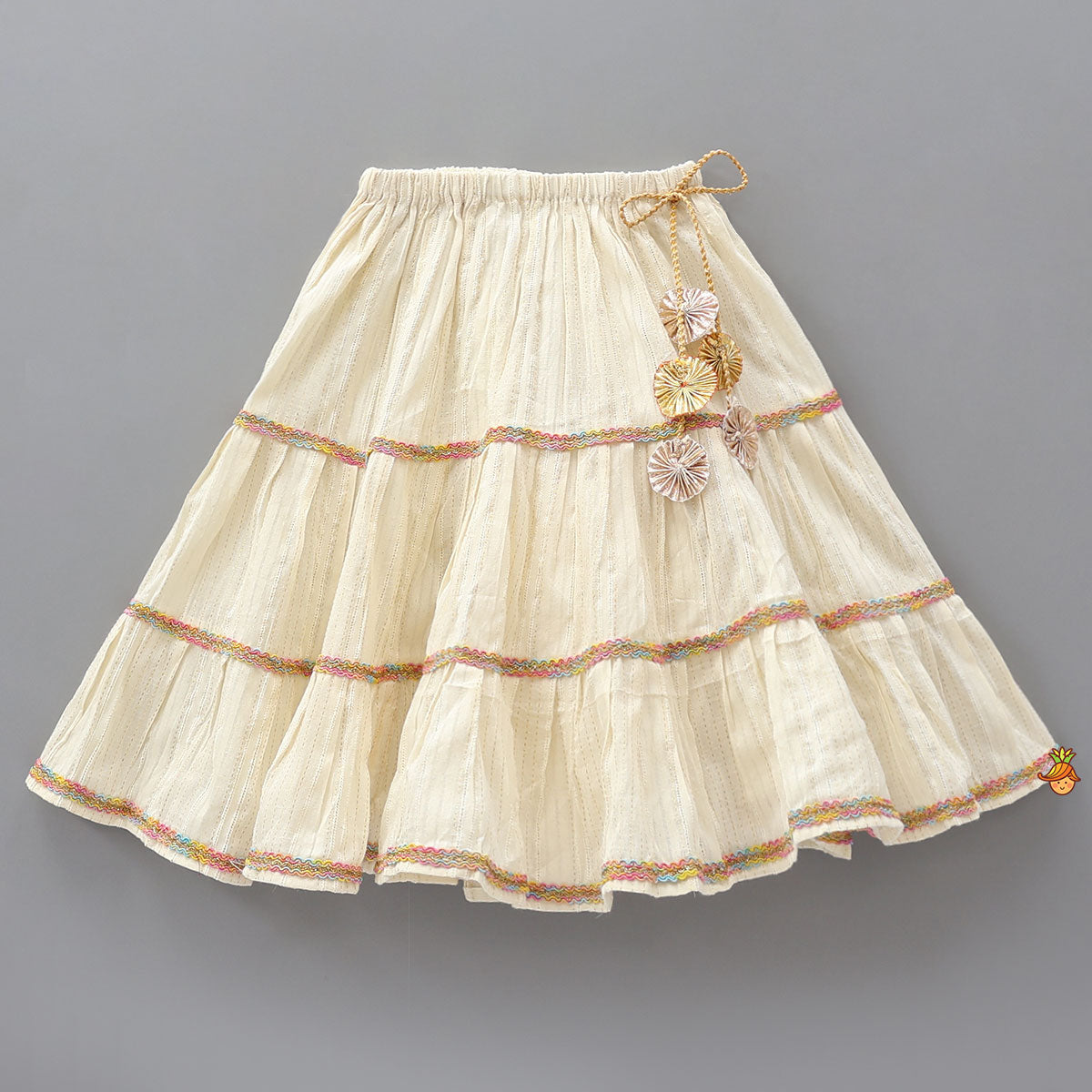 Thread Embroidered Halter Neck Top And Off White Lehenga
