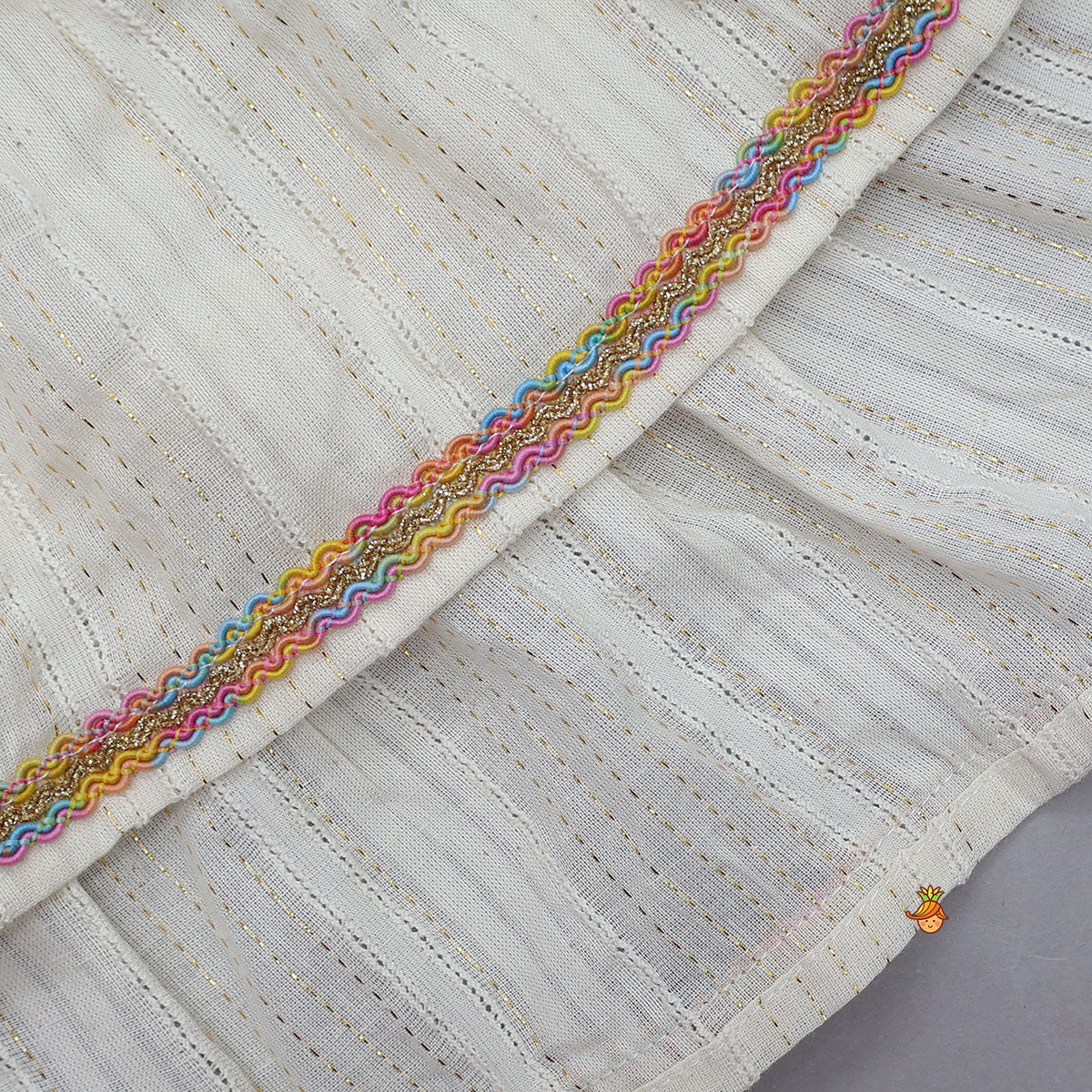 Thread Embroidered Halter Neck Top And Off White Lehenga