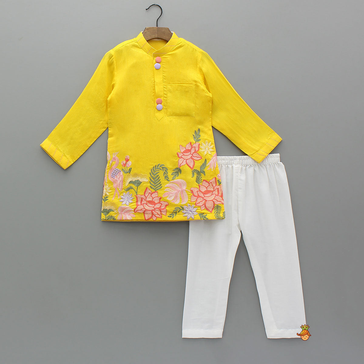 Pre Order: Yellow Embroidered Kurta And Pyjama