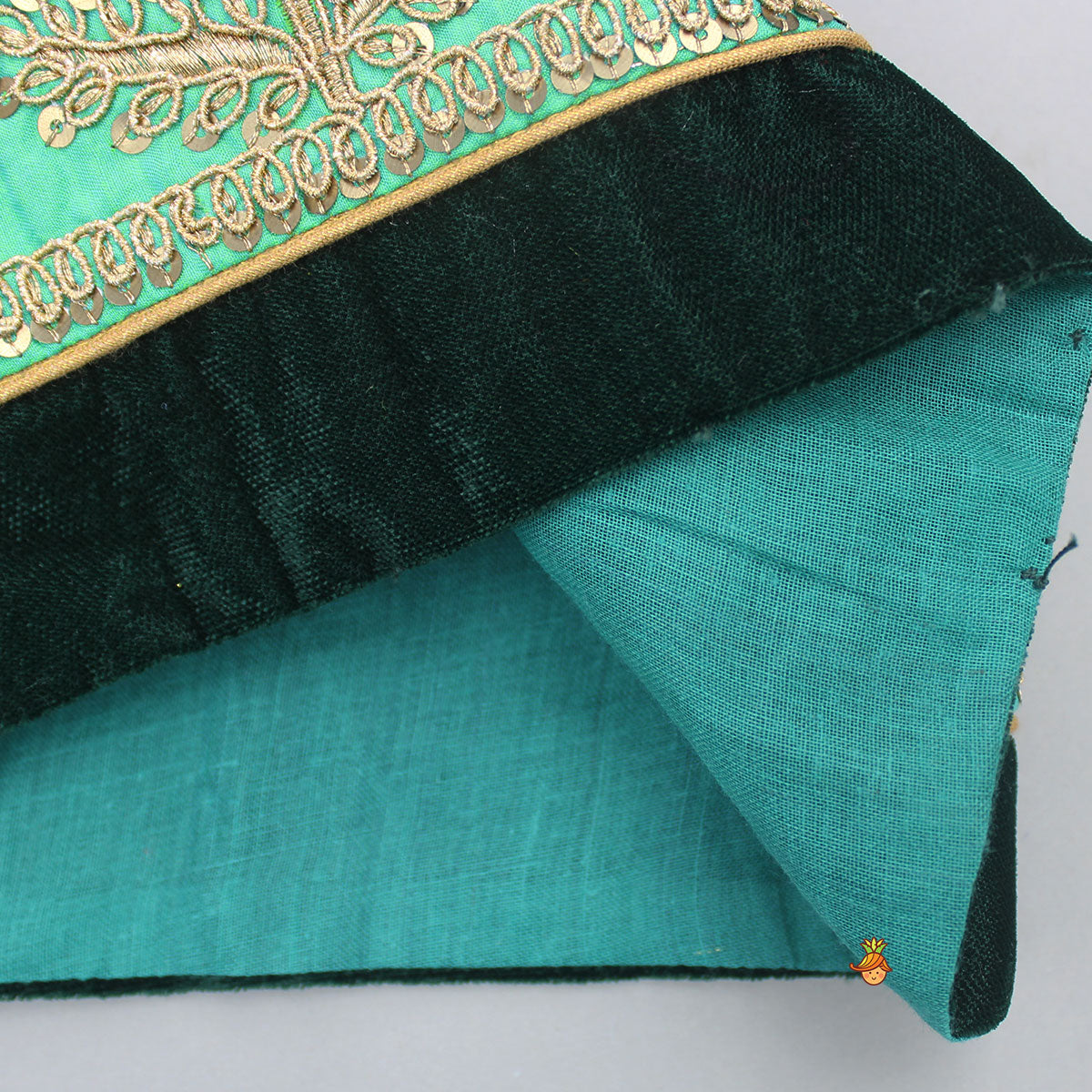 Pre Order: Green Velvet Embroidered Strappy Top And Lehenga With Fringed Dupatta
