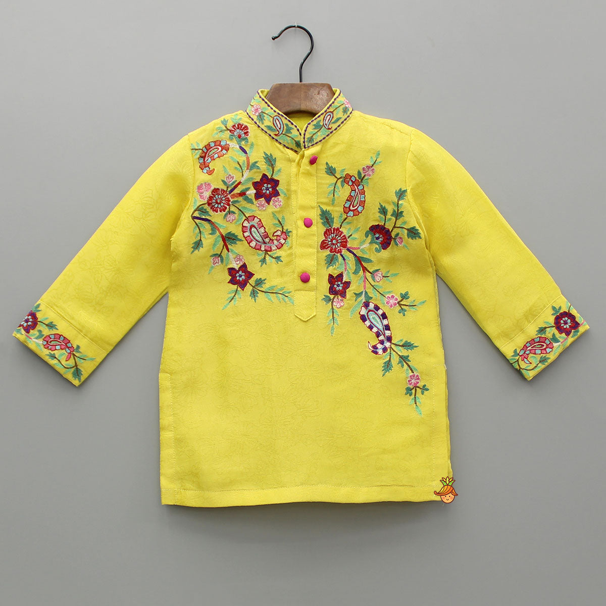 Pre Order: Yellow Embroidered Kurta And Pyjama