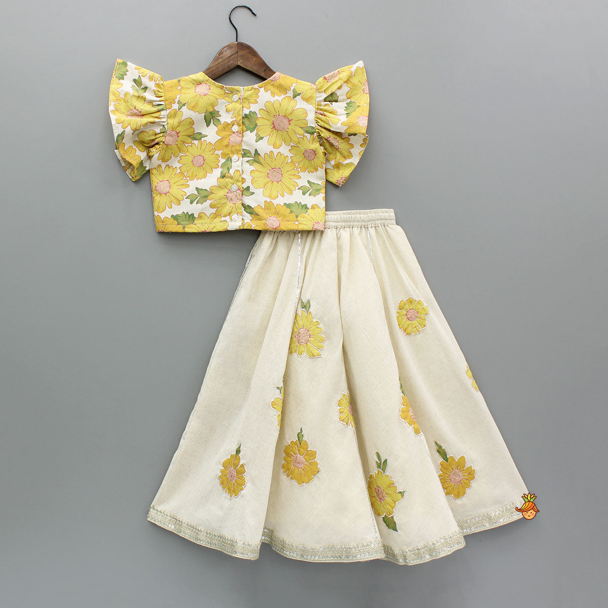 Pre Order: Floral Printed Top And Lehenga With Dupatta