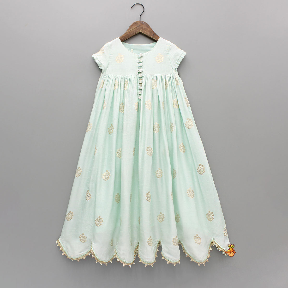 Pre Order: Embroidered Green Scalloped Hem Kurti