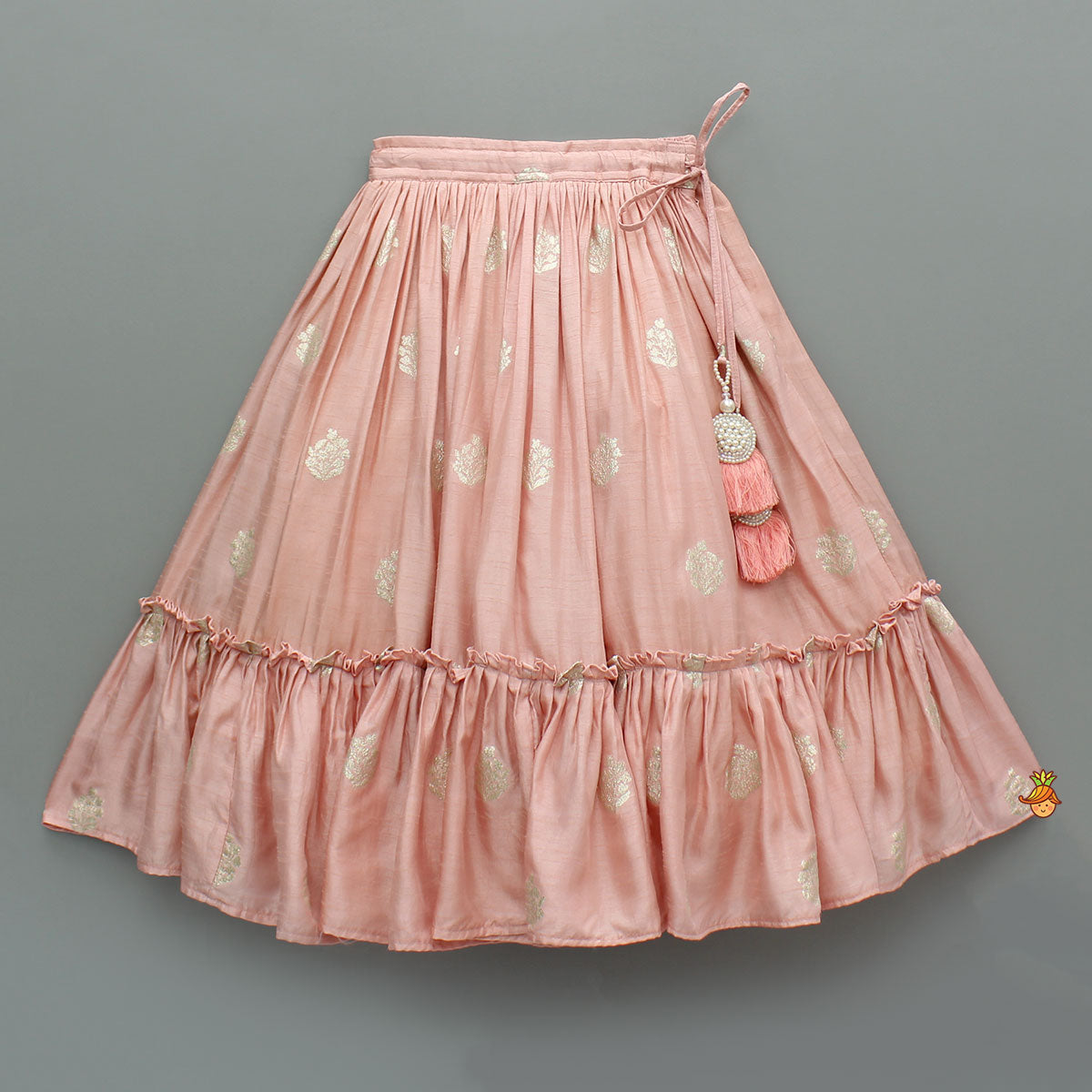 Pre Order: Embellished Peach Top And Brocade Lehenga
