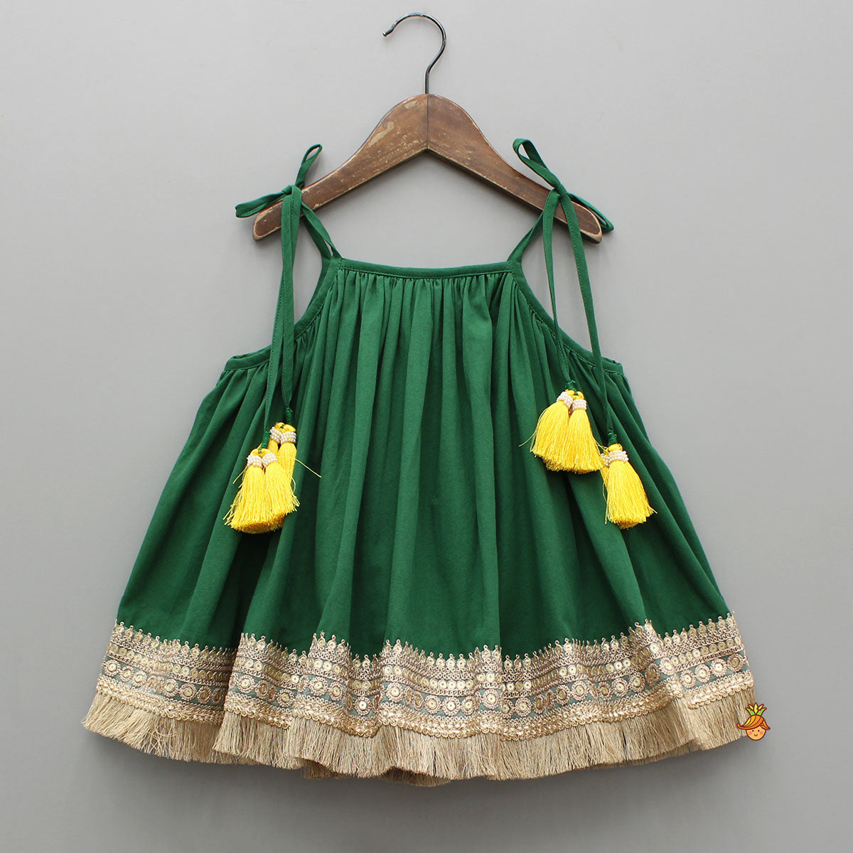 Pre Order: Green Tie Up Strap Top And Flared Palazzo