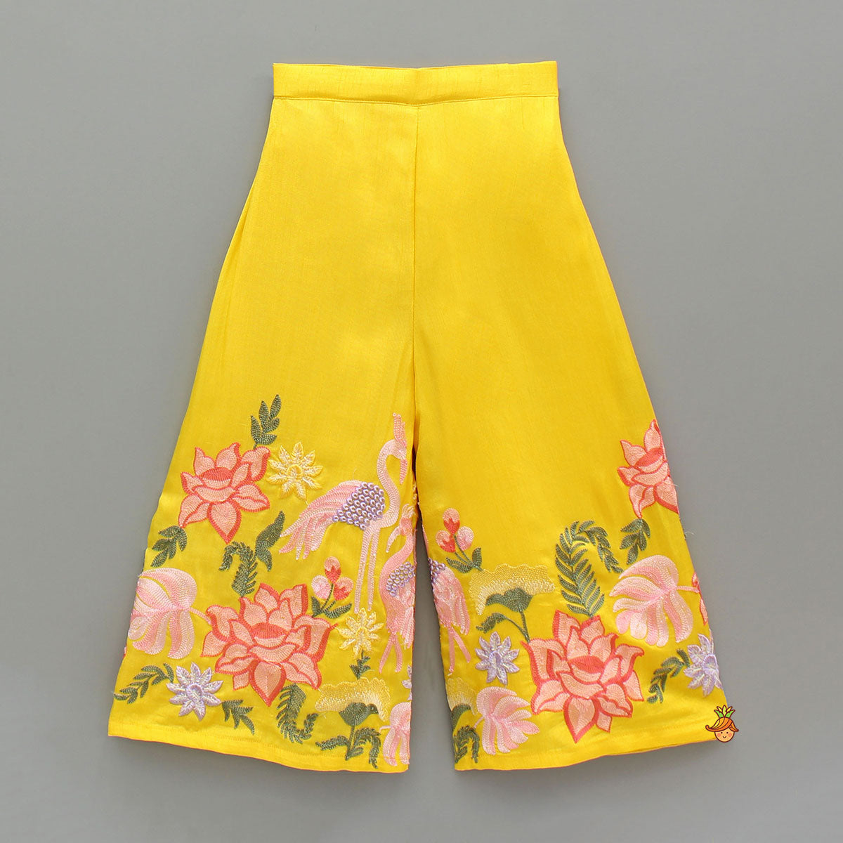 Pre Order: Yellow Embroidered Strappy Kurti And Flared Palazzo With Dupatta
