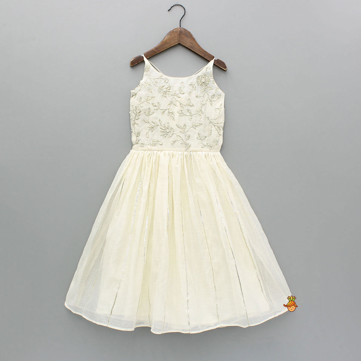 Pre Order: Off White Gota Lace Embroidered Strappy Kurti