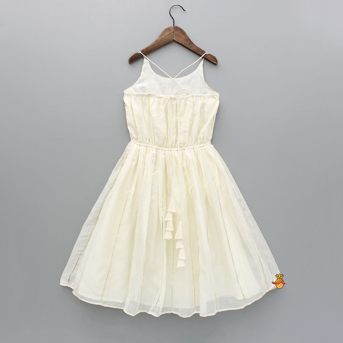 Pre Order: Off White Gota Lace Embroidered Strappy Kurti