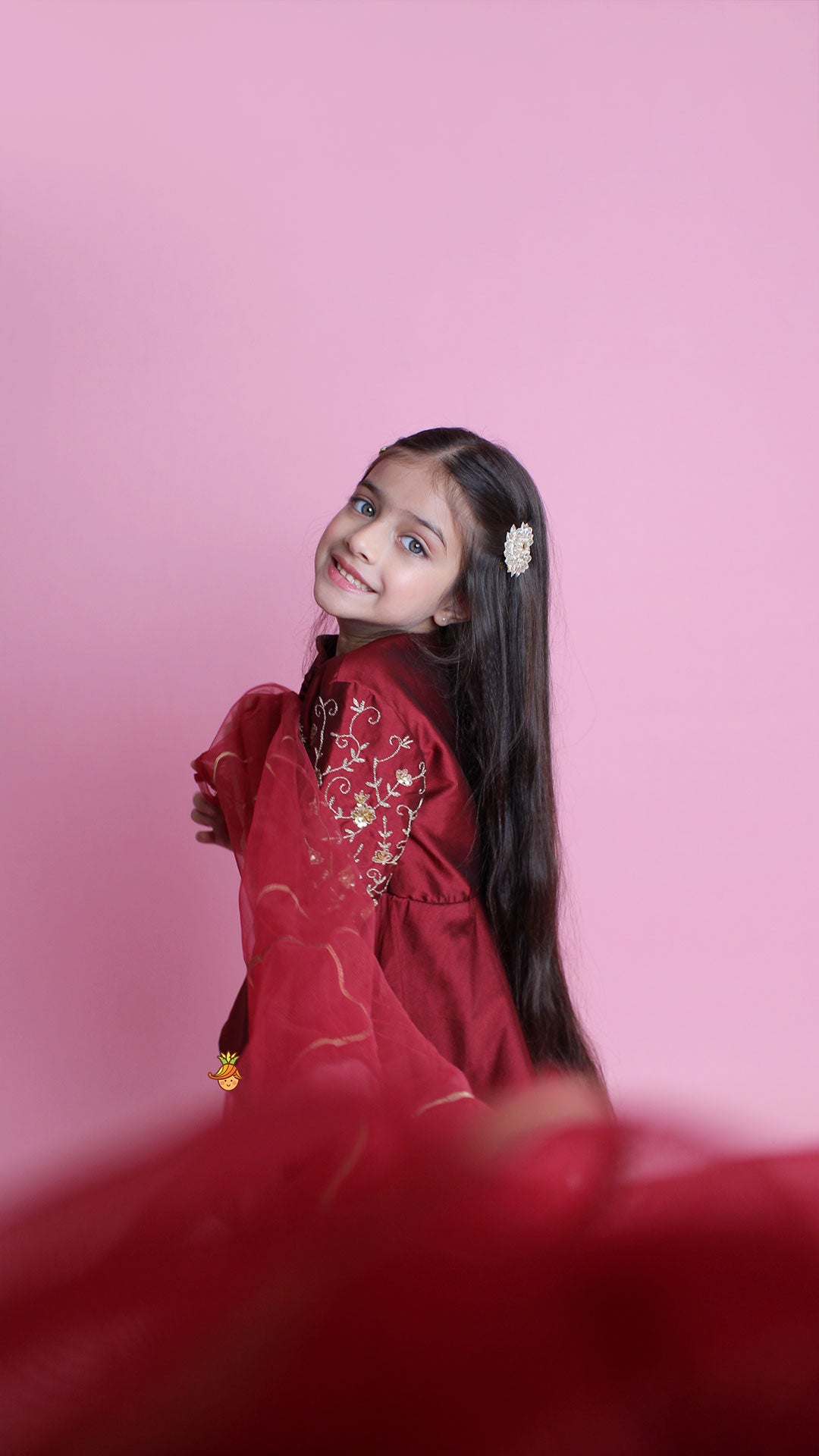 Pre Order: Maroon Embroidered Kurti And Tulip Dhoti
