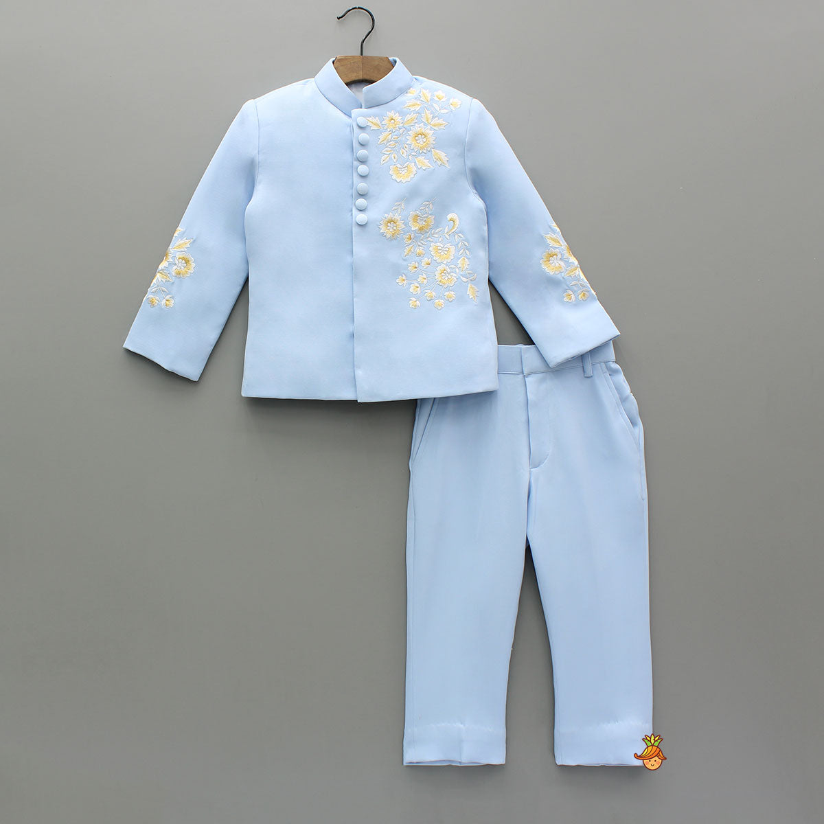 Pre Order: Blue Sherwani With Embroidery And Pant