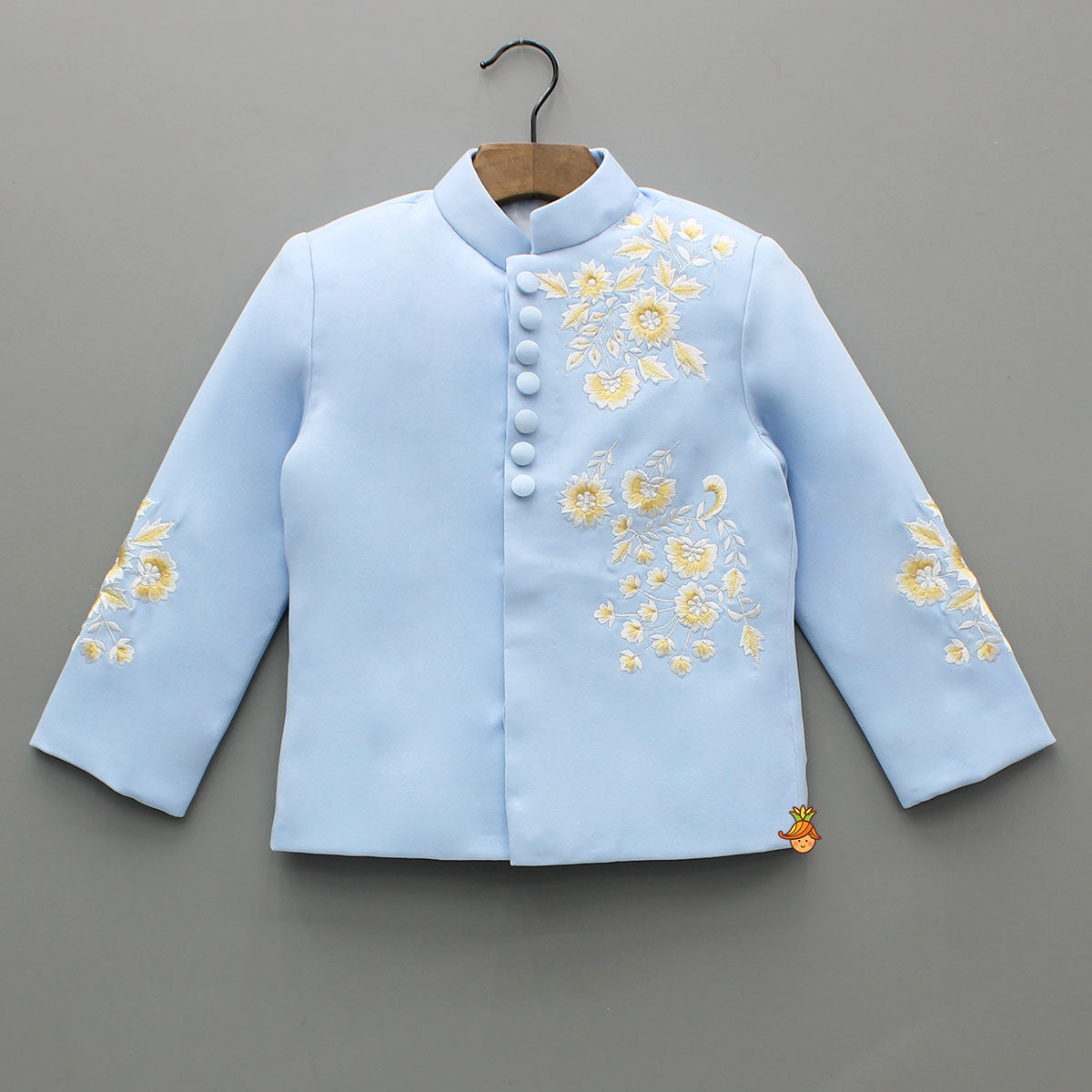 Pre Order: Blue Sherwani With Embroidery And Pant