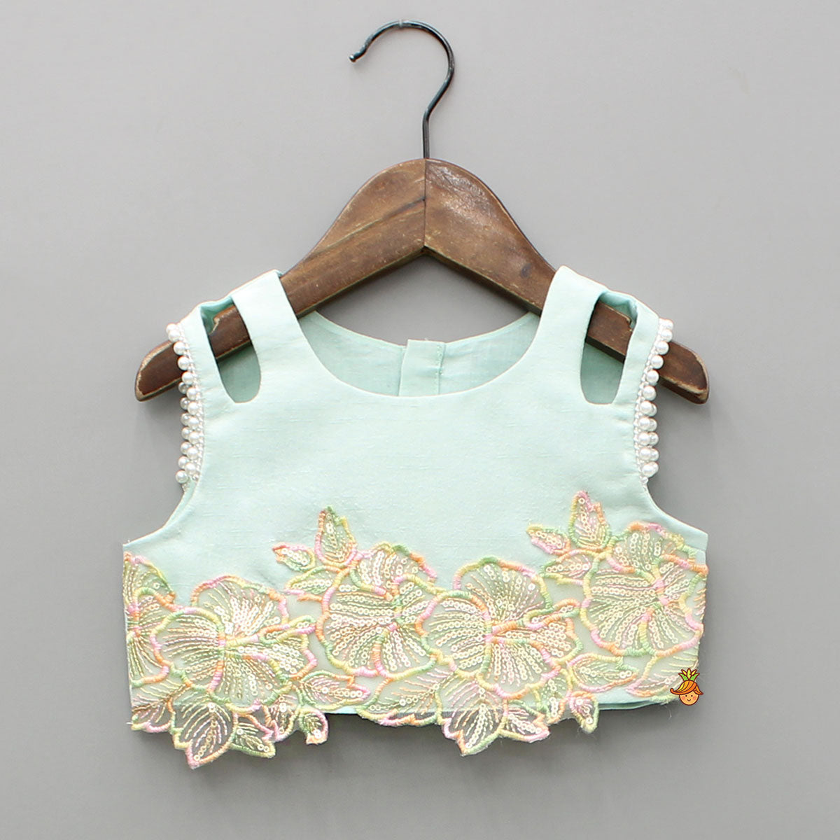 Pre Order: Embroidered Green Top And Pleated Palazzo With Matching Bow Hair Clip