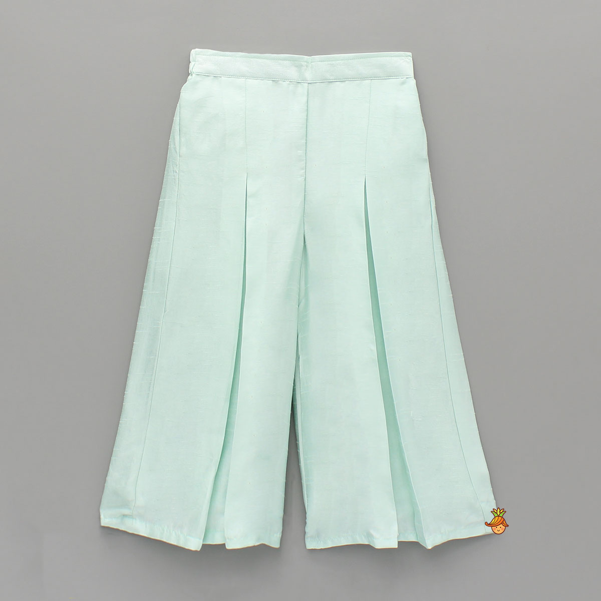 Pre Order: Embroidered Green Top And Pleated Palazzo With Matching Bow Hair Clip