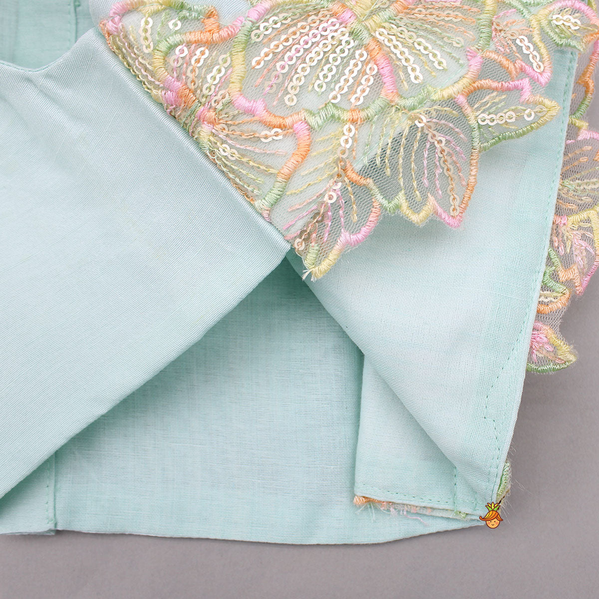 Pre Order: Embroidered Green Top And Pleated Palazzo With Matching Bow Hair Clip