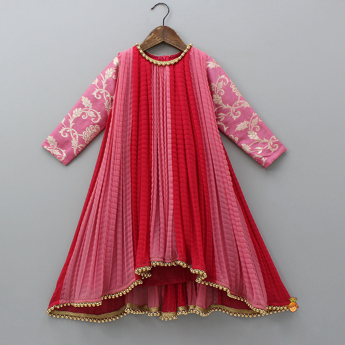 Pre Order: Dual Tone Embroidered Sleeves High Low Kurti