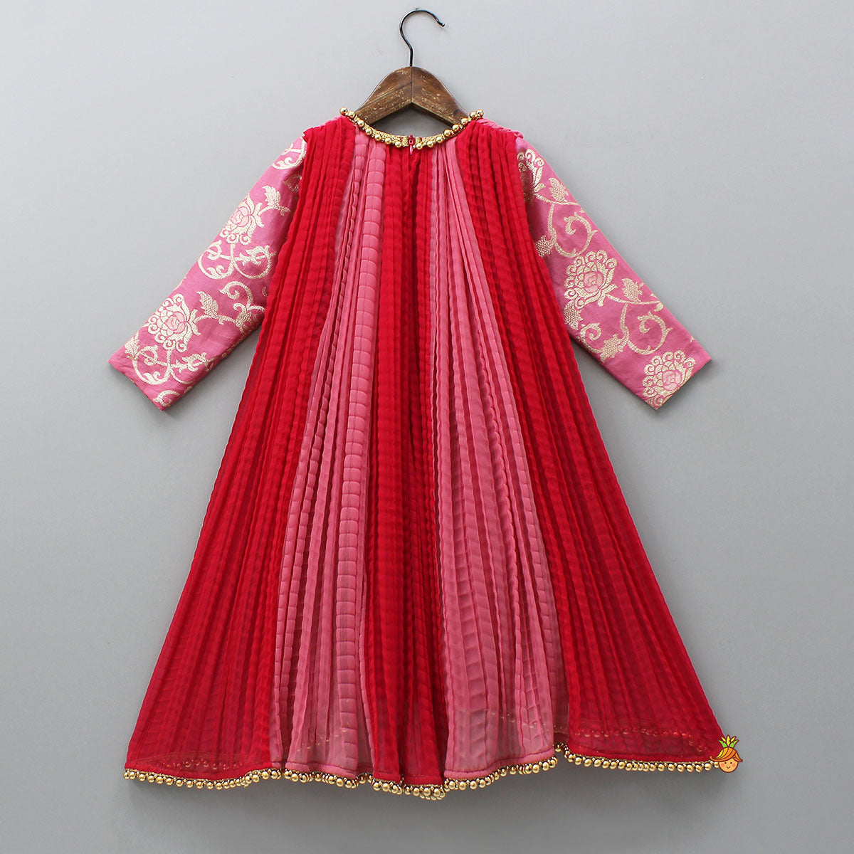 Pre Order: Dual Tone Embroidered Sleeves High Low Kurti