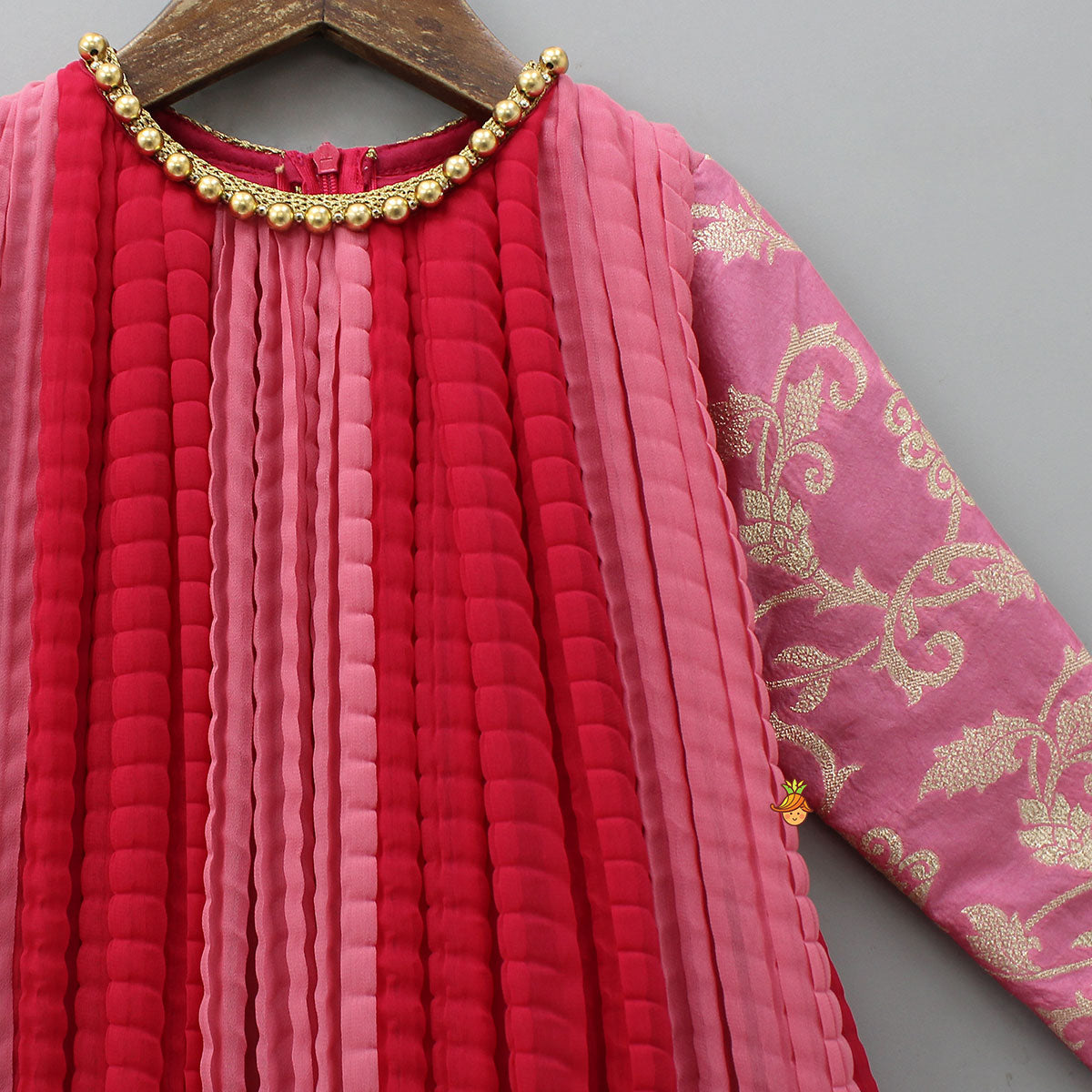 Pre Order: Dual Tone Embroidered Sleeves High Low Kurti