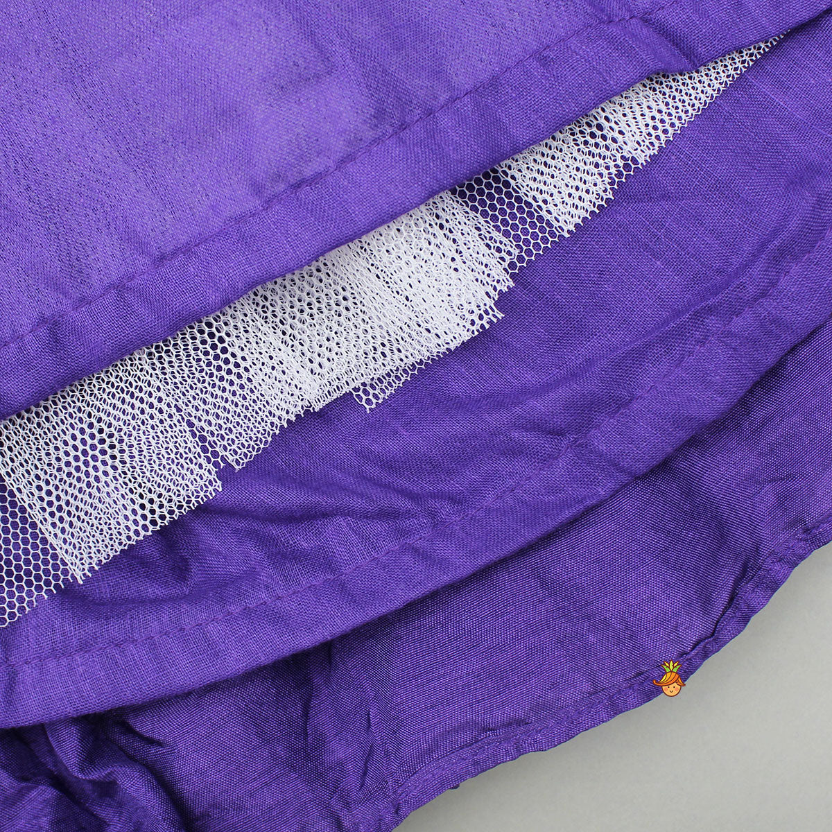 Pre Order: Dori Embroidered Purple Strappy Top And Stylish Layered Lehenga