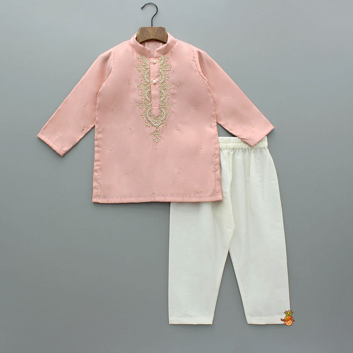 Pre Order: Peach Embroidered Kurta And Pyjama