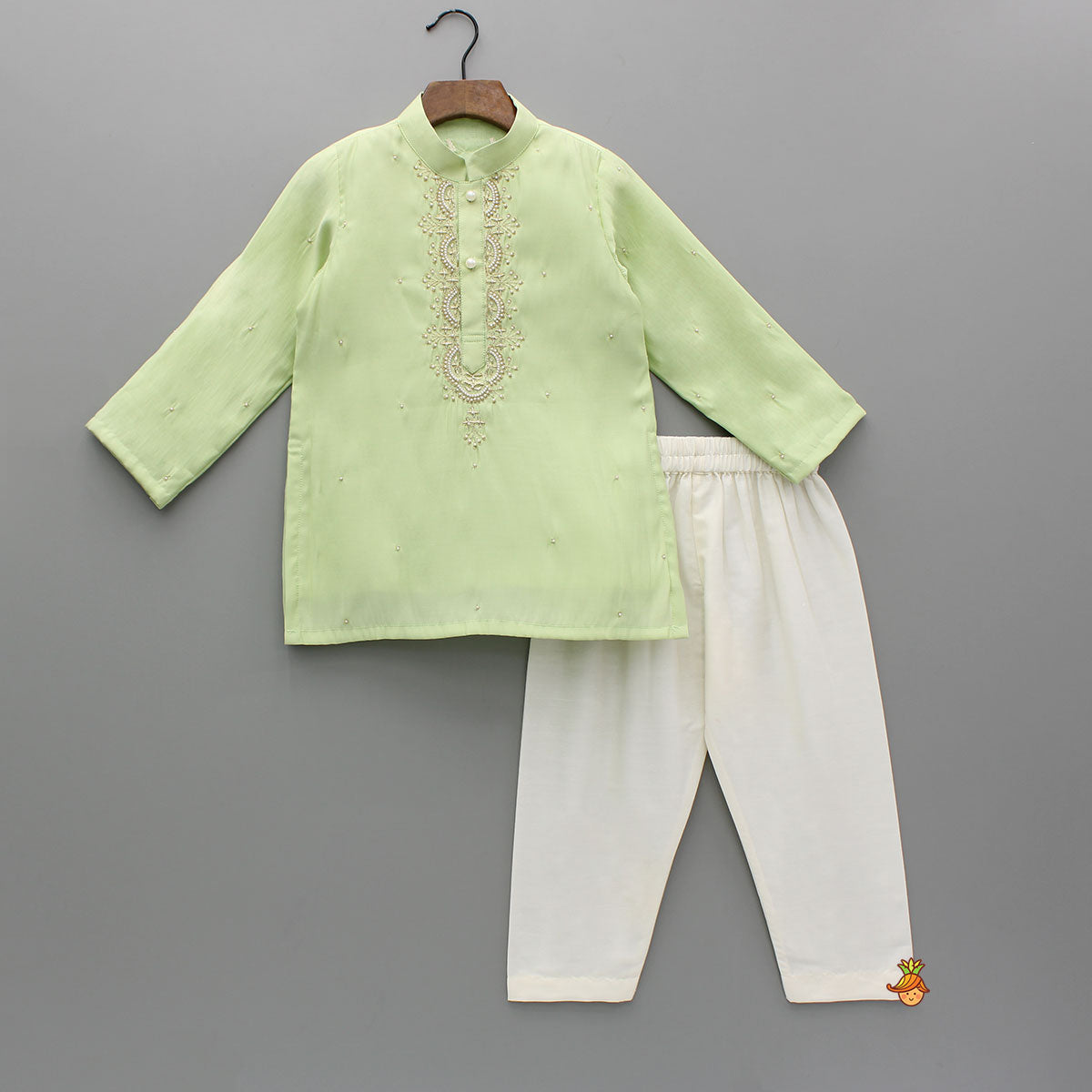 Pre Order: Zardozi Embroidered Green Kurta And Pyjama