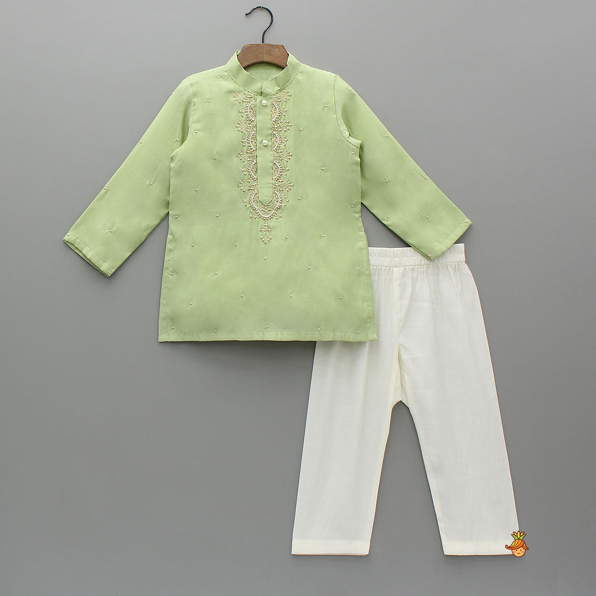 Pre Order: Zardozi Embroidered Green Kurta And Pyjama