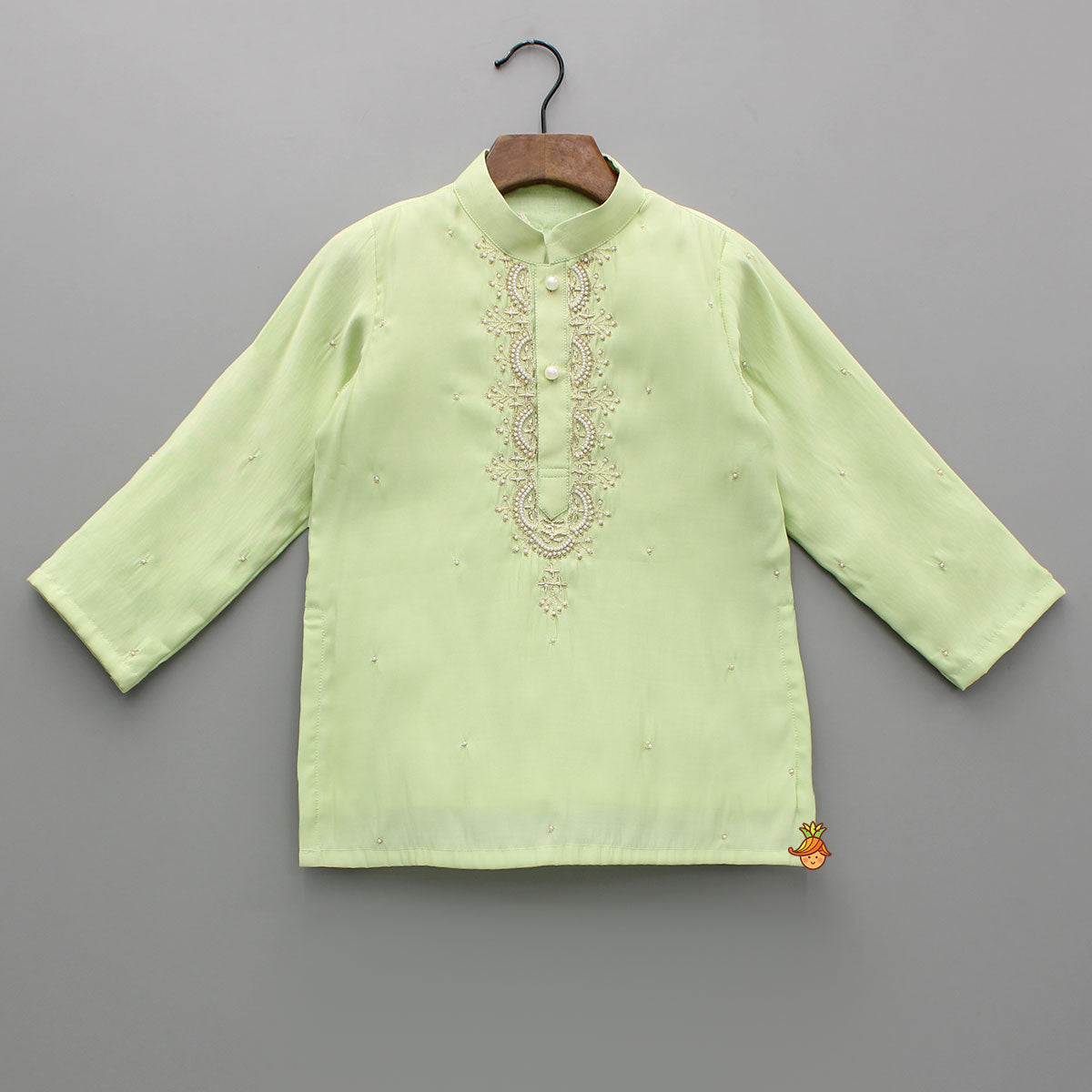 Pre Order: Zardozi Embroidered Green Kurta And Pyjama
