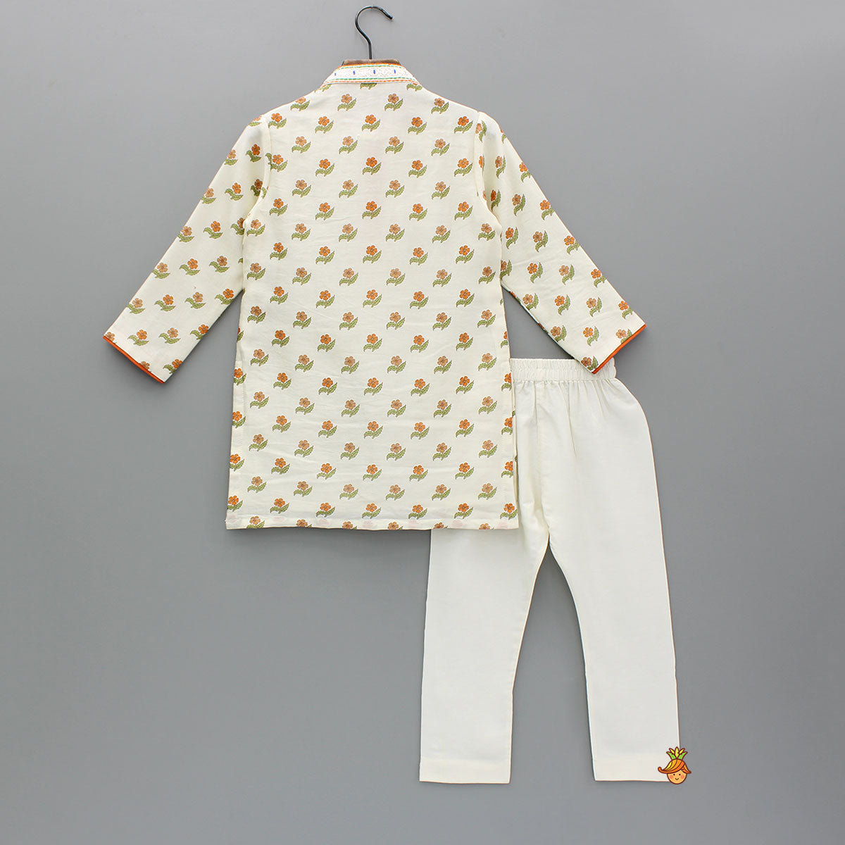 Pre Order: Floral Printed And Faux Mirror Work Embroidered Kurta With Pyjama
