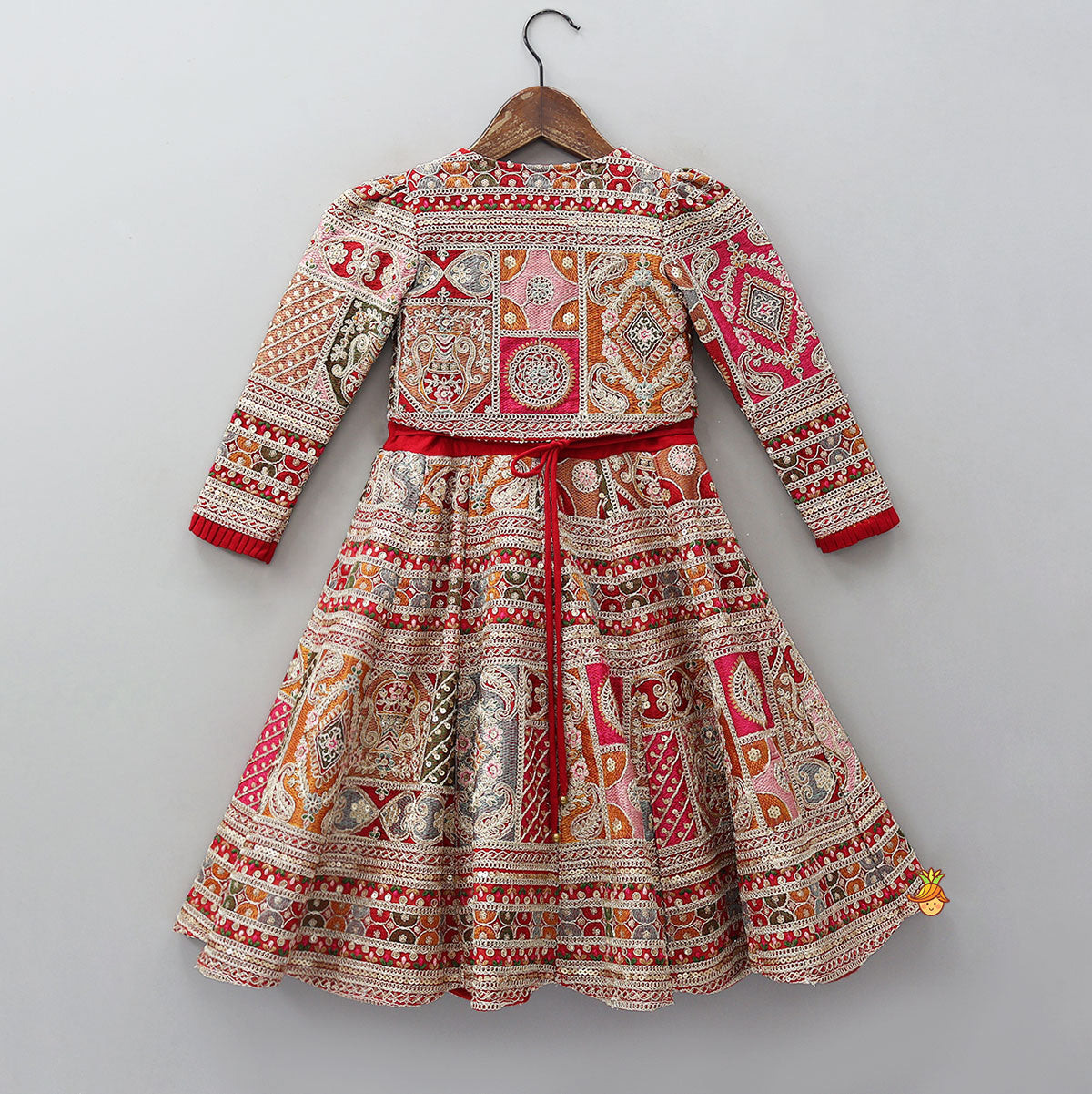 Pre Order: Red Strappy Heavy Embroidered Kurti With Matching Embroidered Jacket