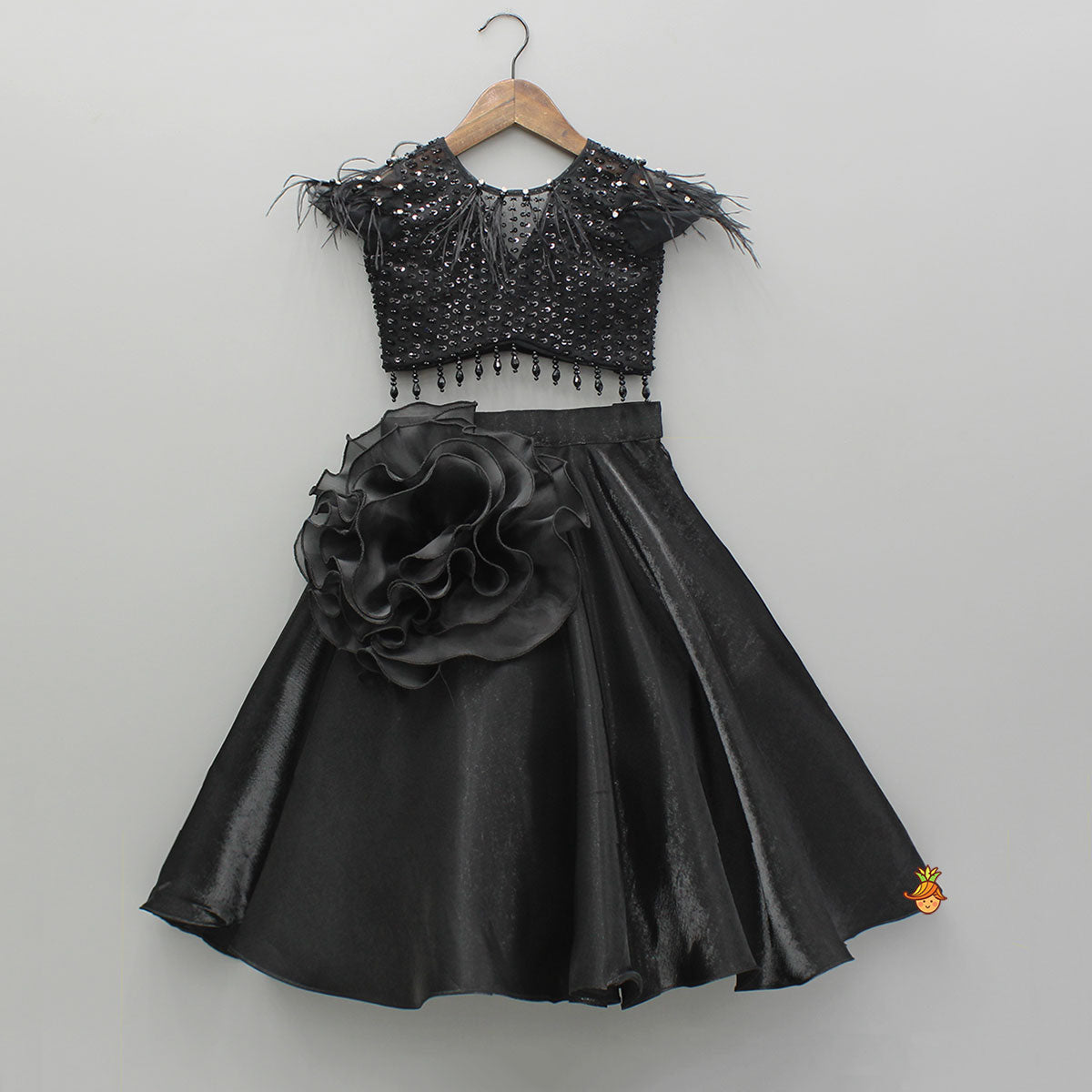 Black Embroidered Embellished Top And Lehenga