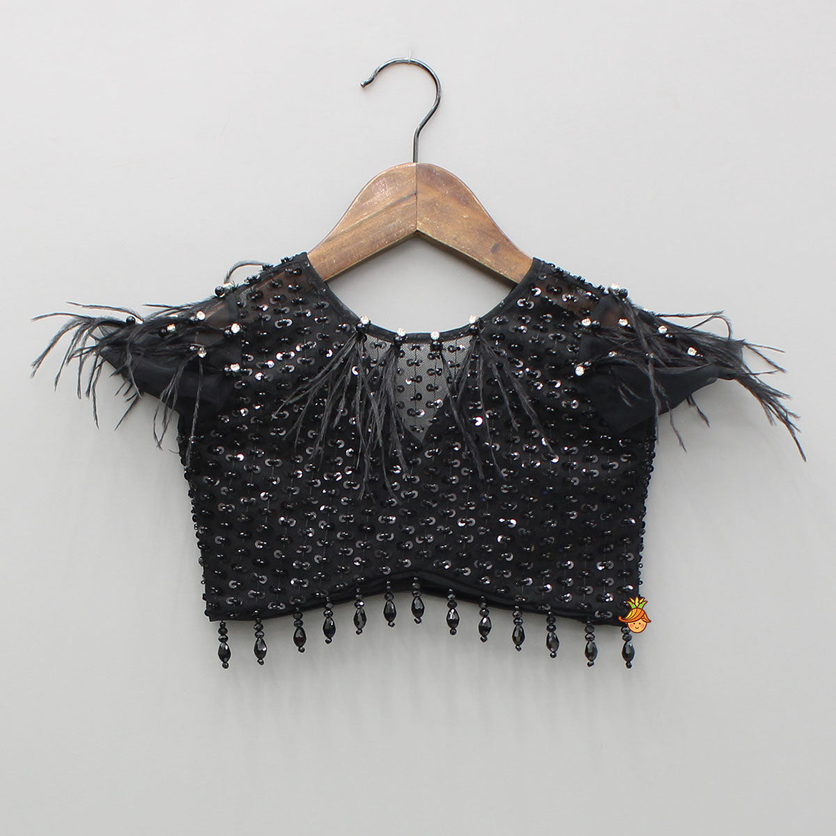 Pre Order: Black Embroidered Embellished Top And Lehenga