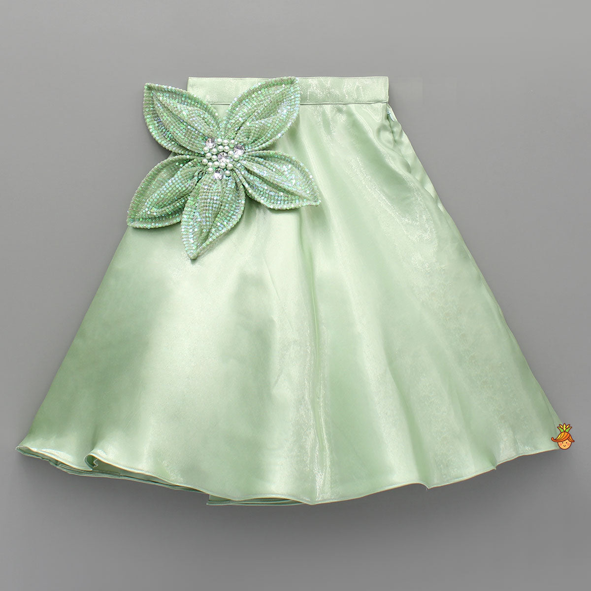 Pre Order: Green Sequin Embellished Strappy Top With Stiff Belt And Lehenga