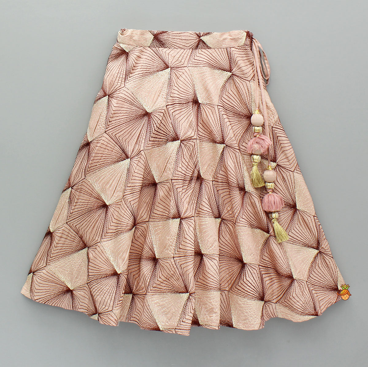 Pre Order: Peach Embroidered Strappy Ruffle Layered Top and Lehenga