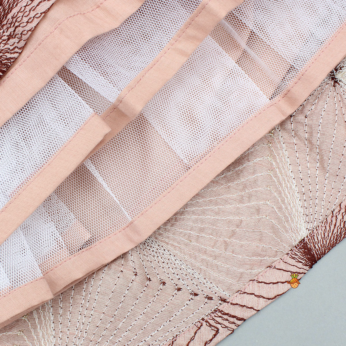 Pre Order: Peach Embroidered Strappy Ruffle Layered Top and Lehenga