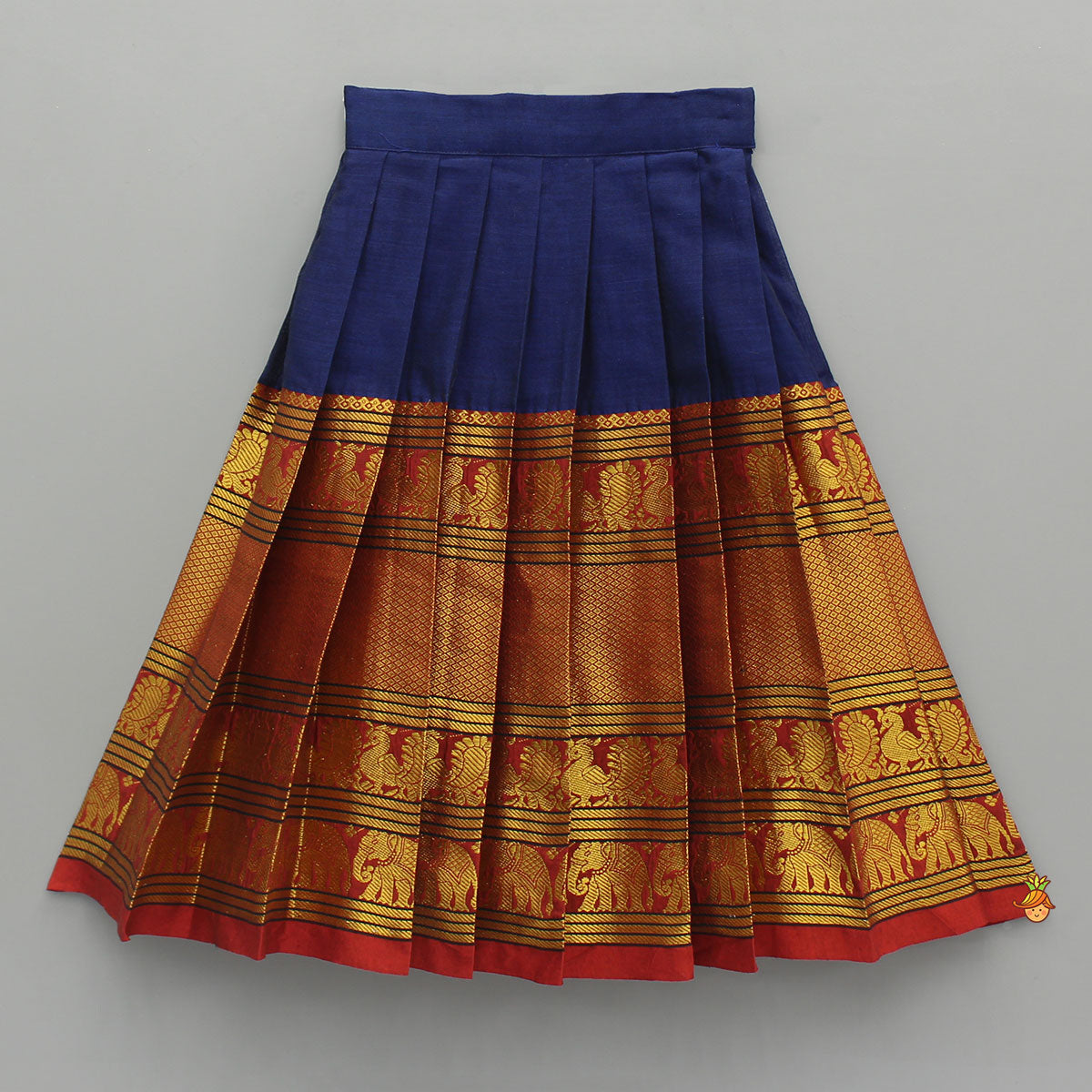 Pre Order: Blue One Shoulder Pleats Detailed Top And Pleated Lehenga