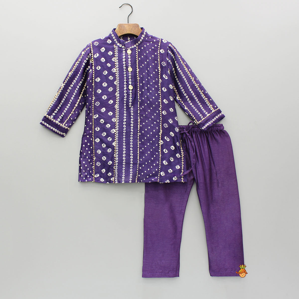 Pre Order: Bandhani Printed Purple Kurta And Pyjama