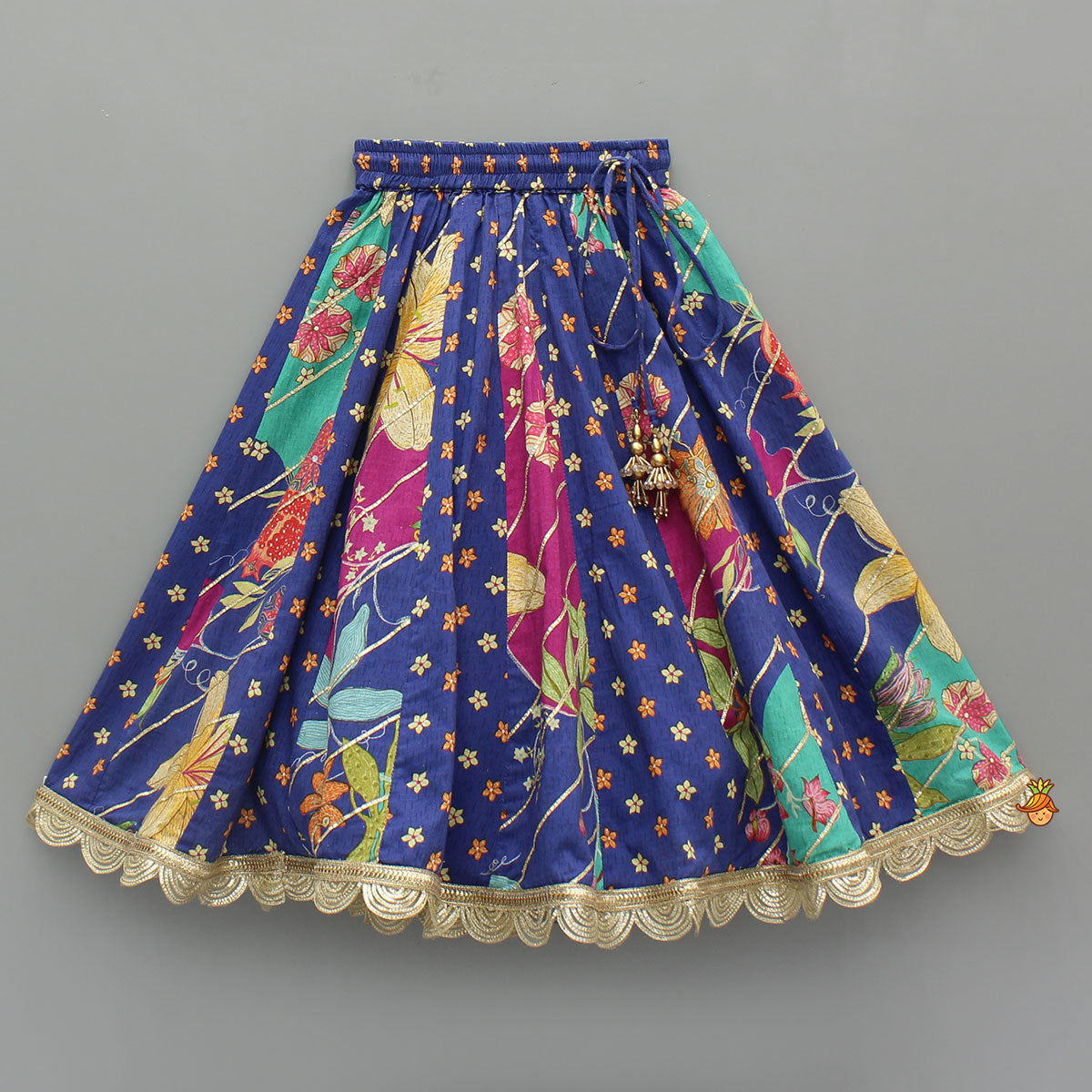 Pre Order: Floral Printed Embellished Top And Gota Lace Work Lehenga