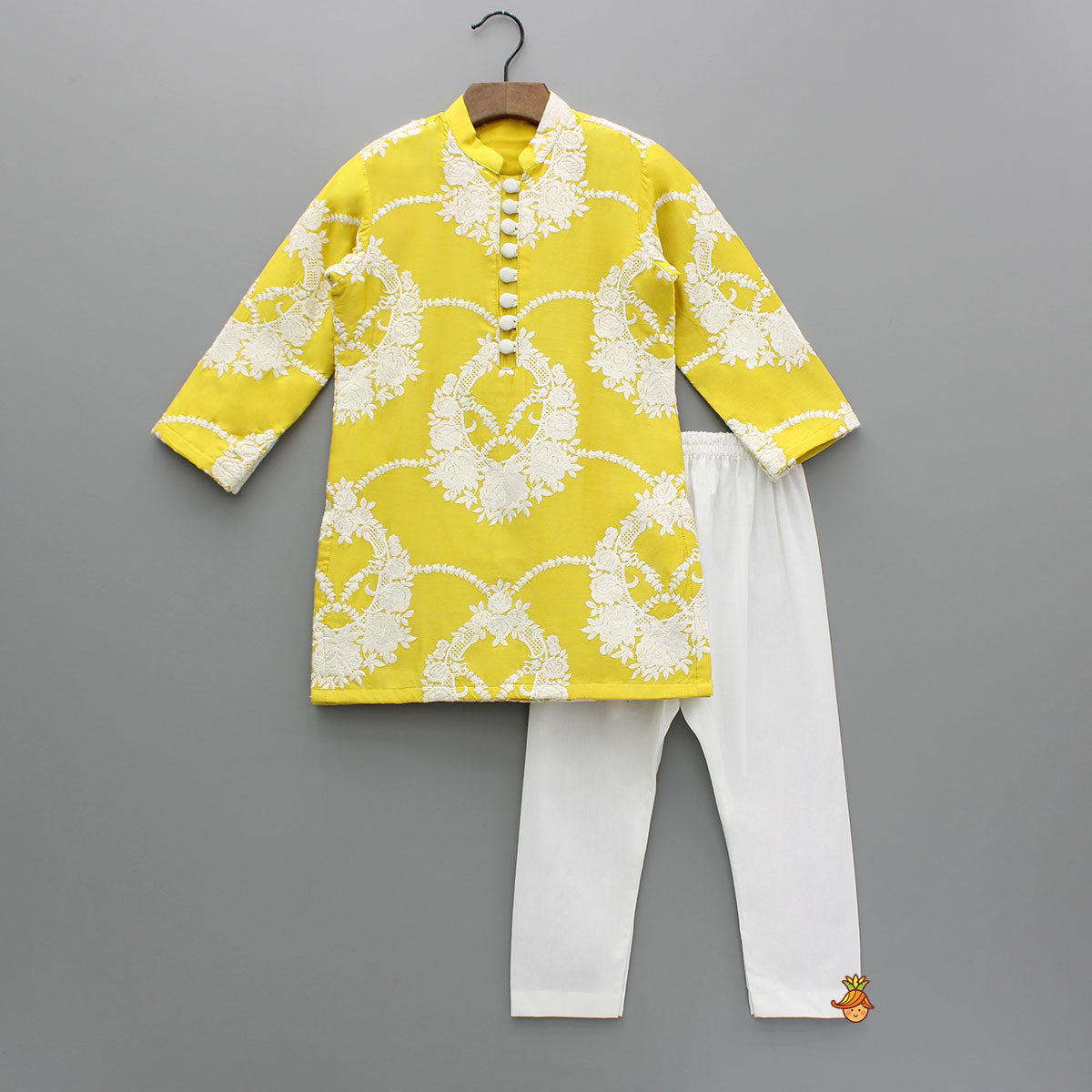 Pre Order: Yellow Embroidered Kurta With Pyjama