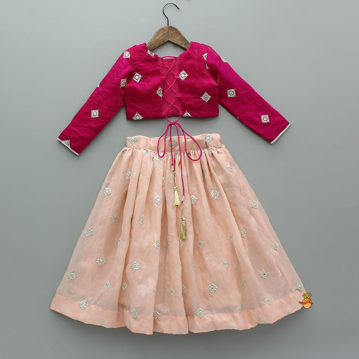 Pre Order: Pink Embroidered Top And Lehenga