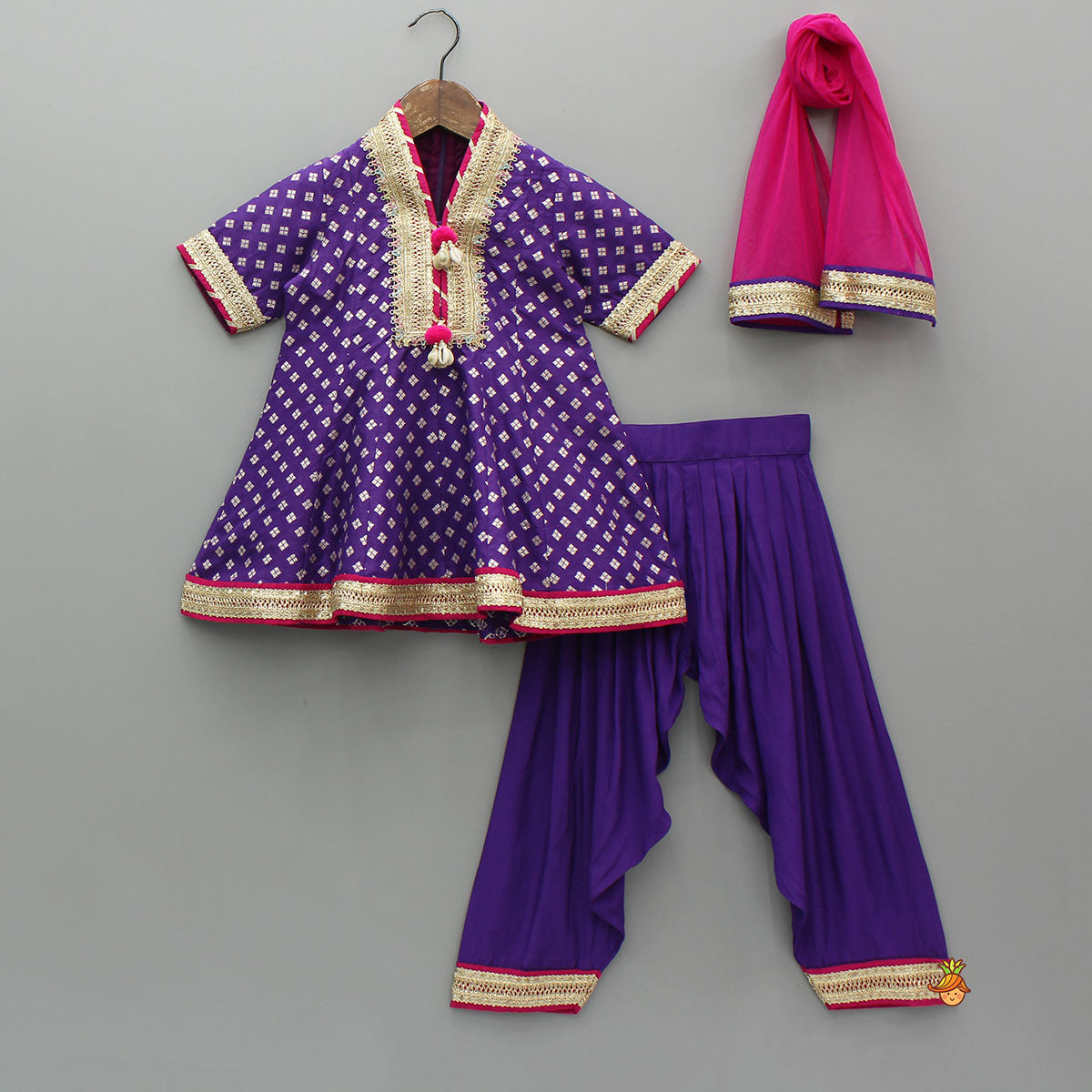 Pre Order: Purple Embellished Kurti And Salwar With Dupatta