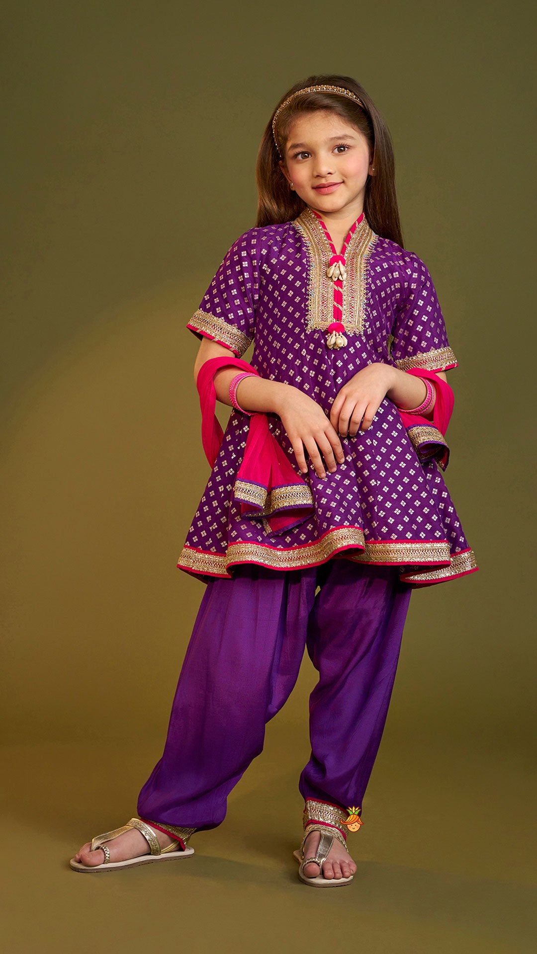 Pre Order: Purple Embellished Kurti And Salwar With Dupatta