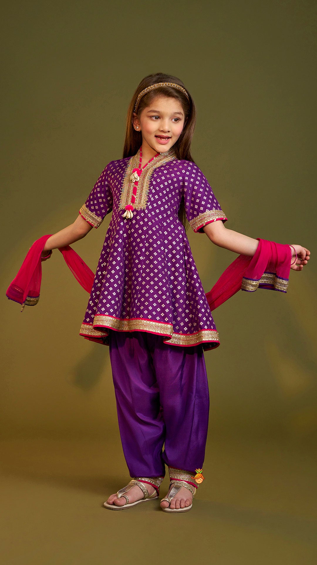 Pre Order: Purple Embellished Kurti And Salwar With Dupatta