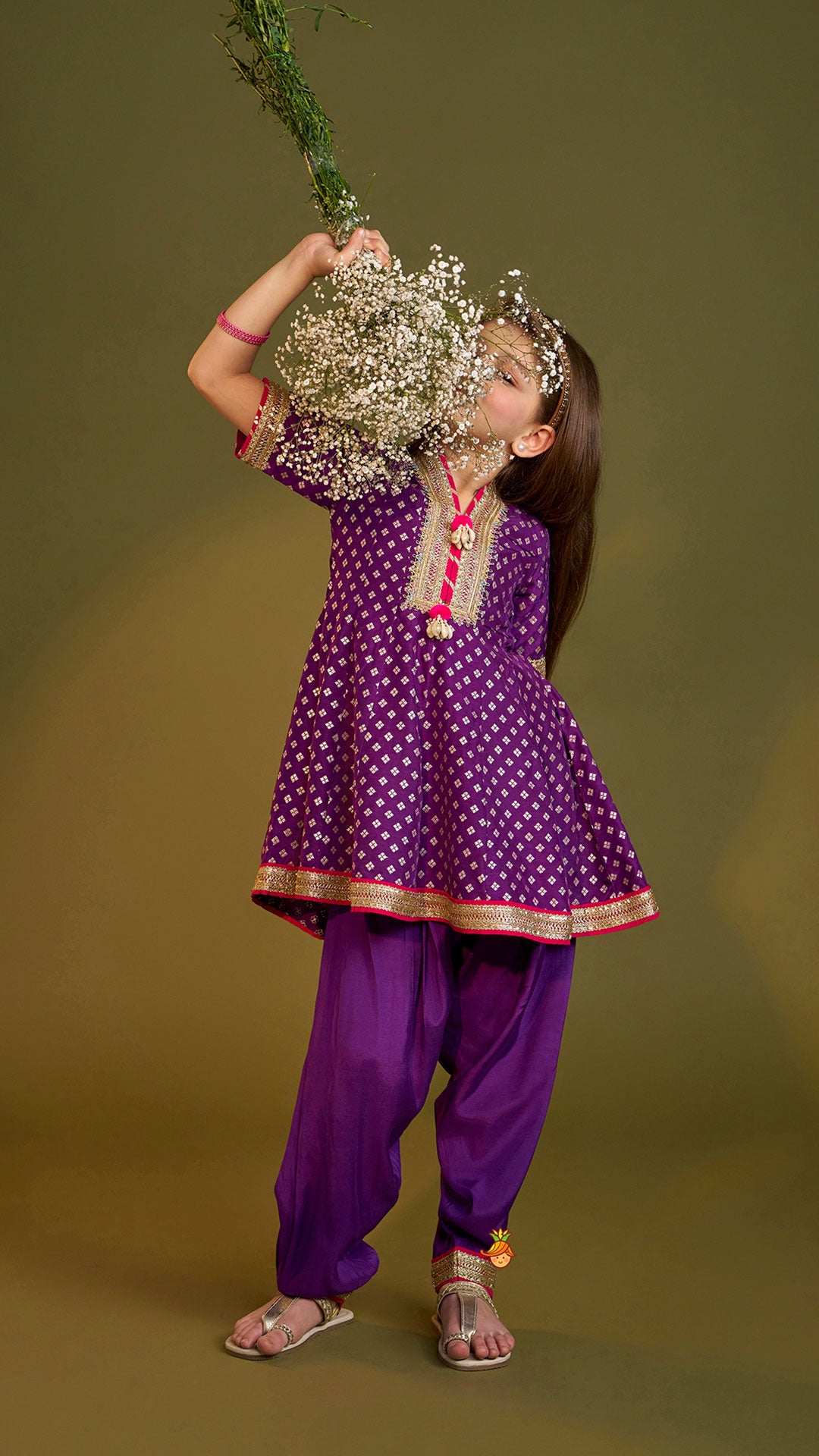 Pre Order: Purple Embellished Kurti And Salwar With Dupatta