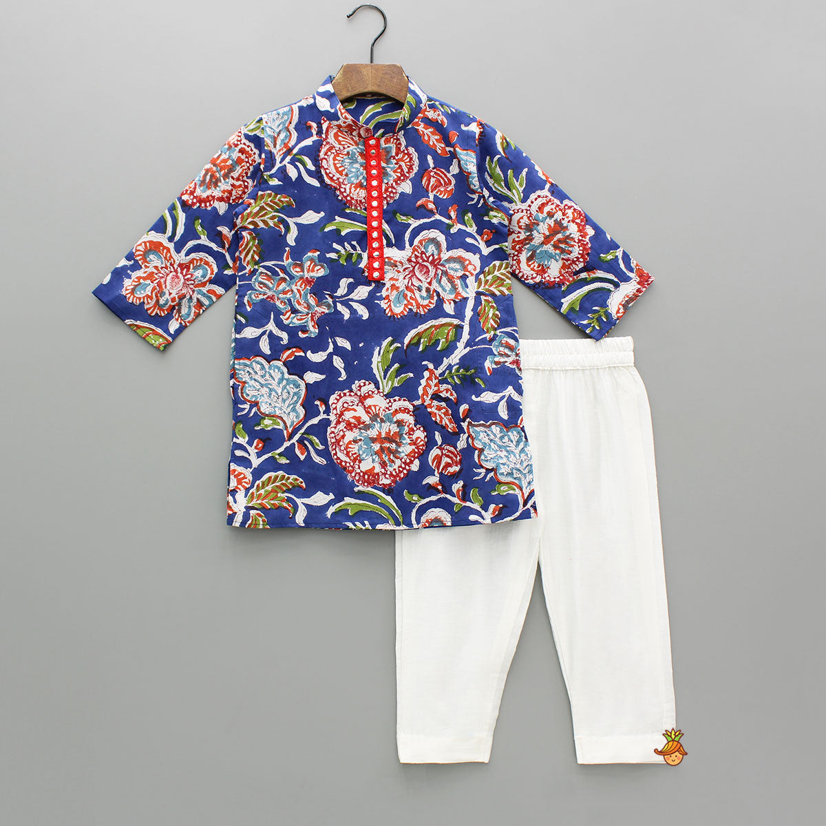 Blue Multicolour Printed Kurta And Pyjama