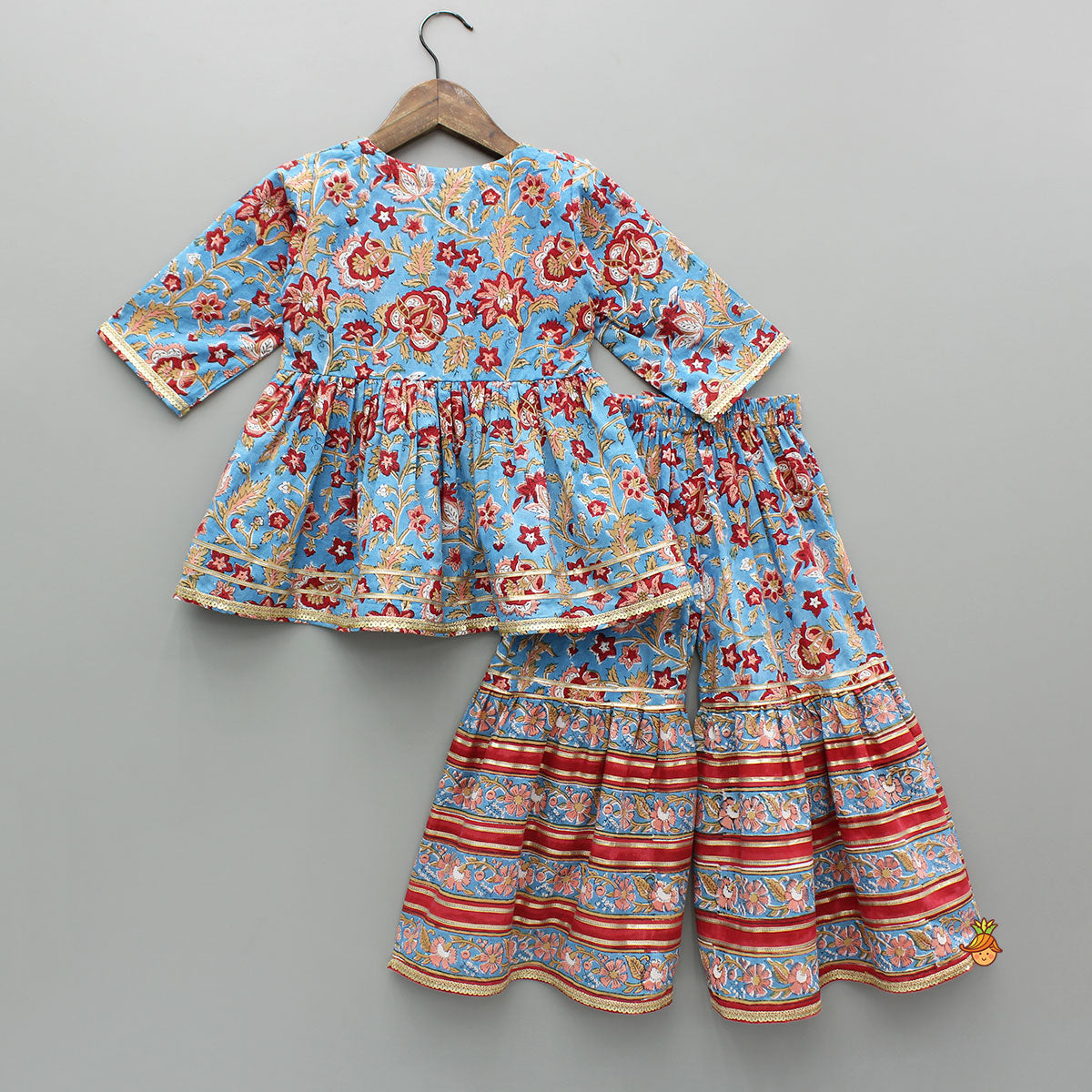 Floral Printed Embellished Top With Sharara And Dupatta