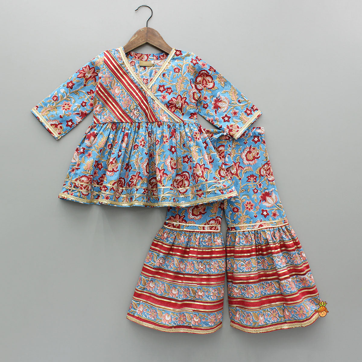 Floral Printed Embellished Top With Sharara And Dupatta