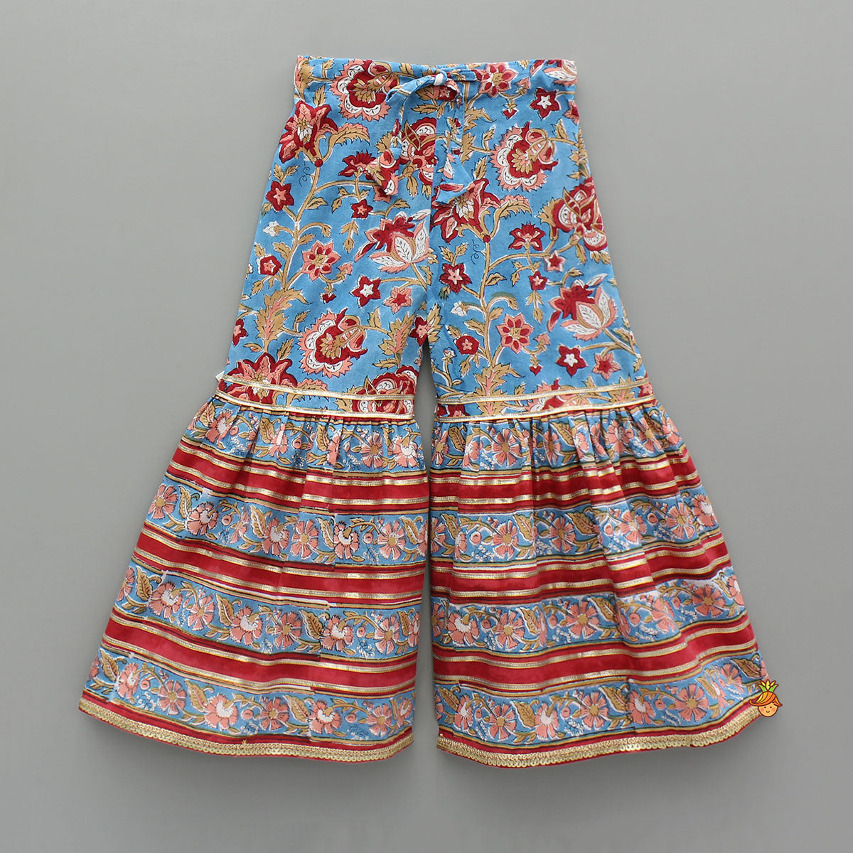 Floral Printed Embellished Top With Sharara And Dupatta