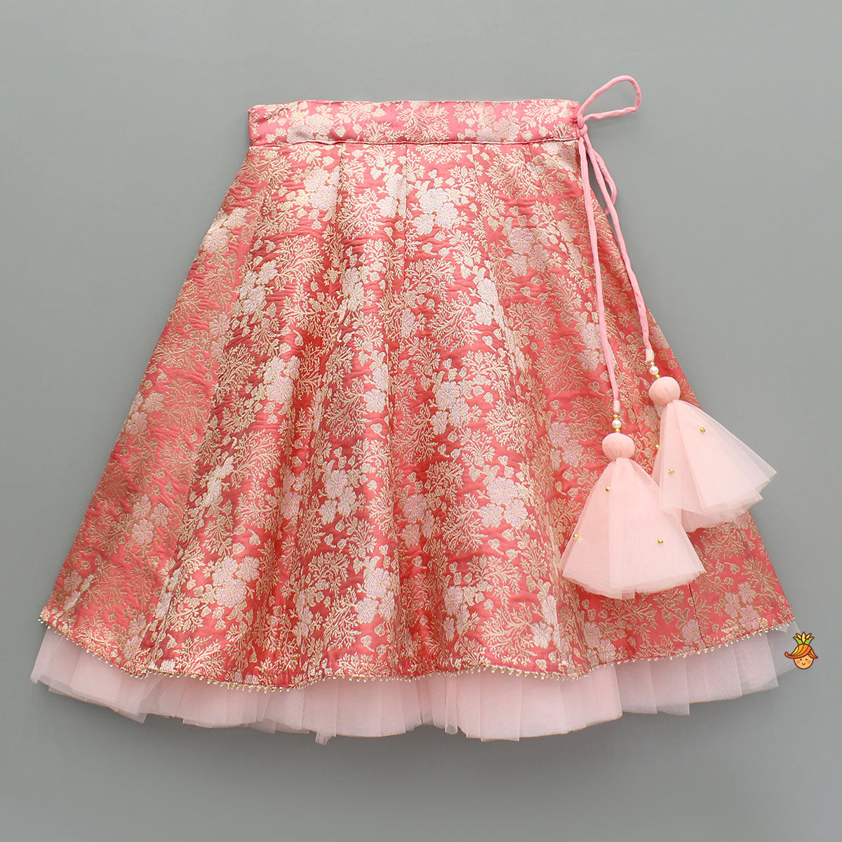 Pre Order: Peach Embroidered Top And Lehenga With Dupatta