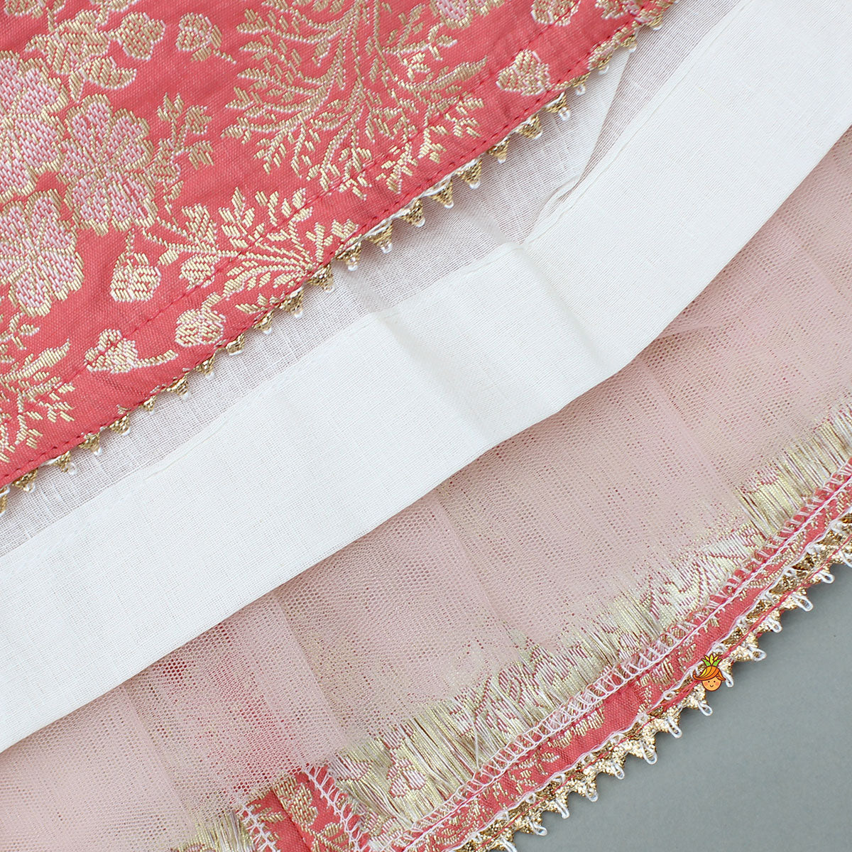 Pre Order: Peach Embroidered Top And Lehenga With Dupatta