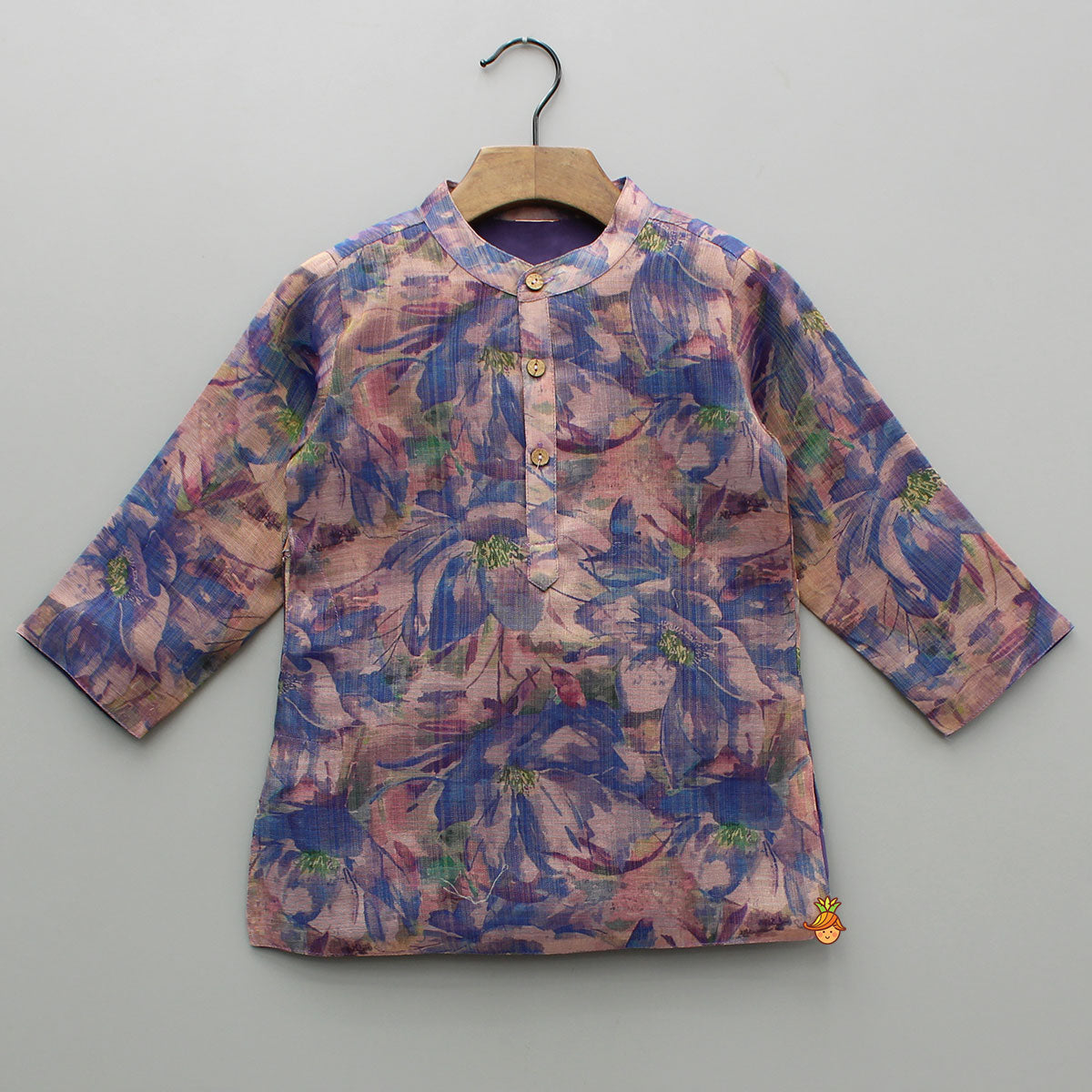 Purple Multicolour Printed Kurta With Embroidered Jacket And Pyjama
